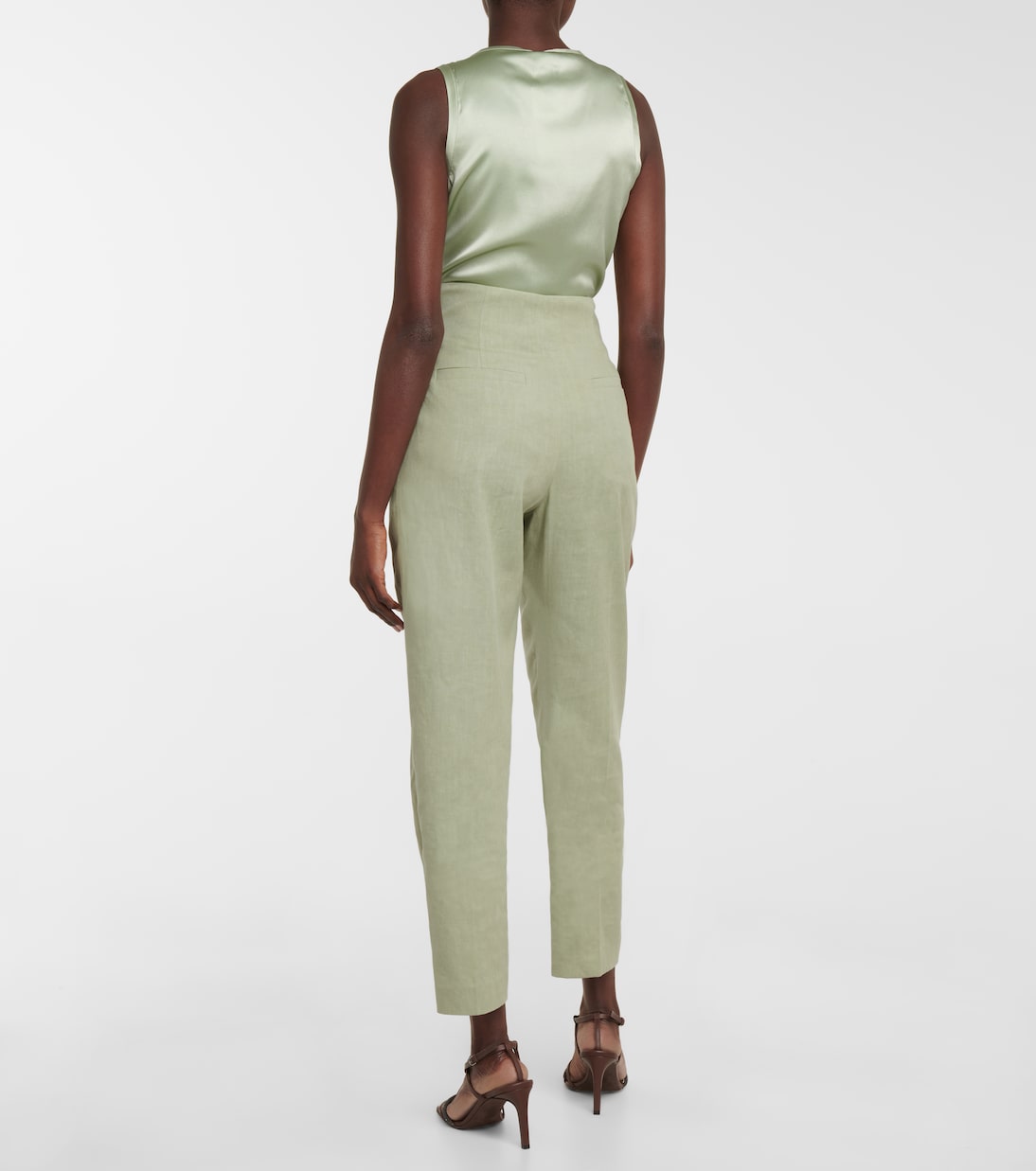 High-rise linen-blend paperbag pants | Brunello Cucinelli