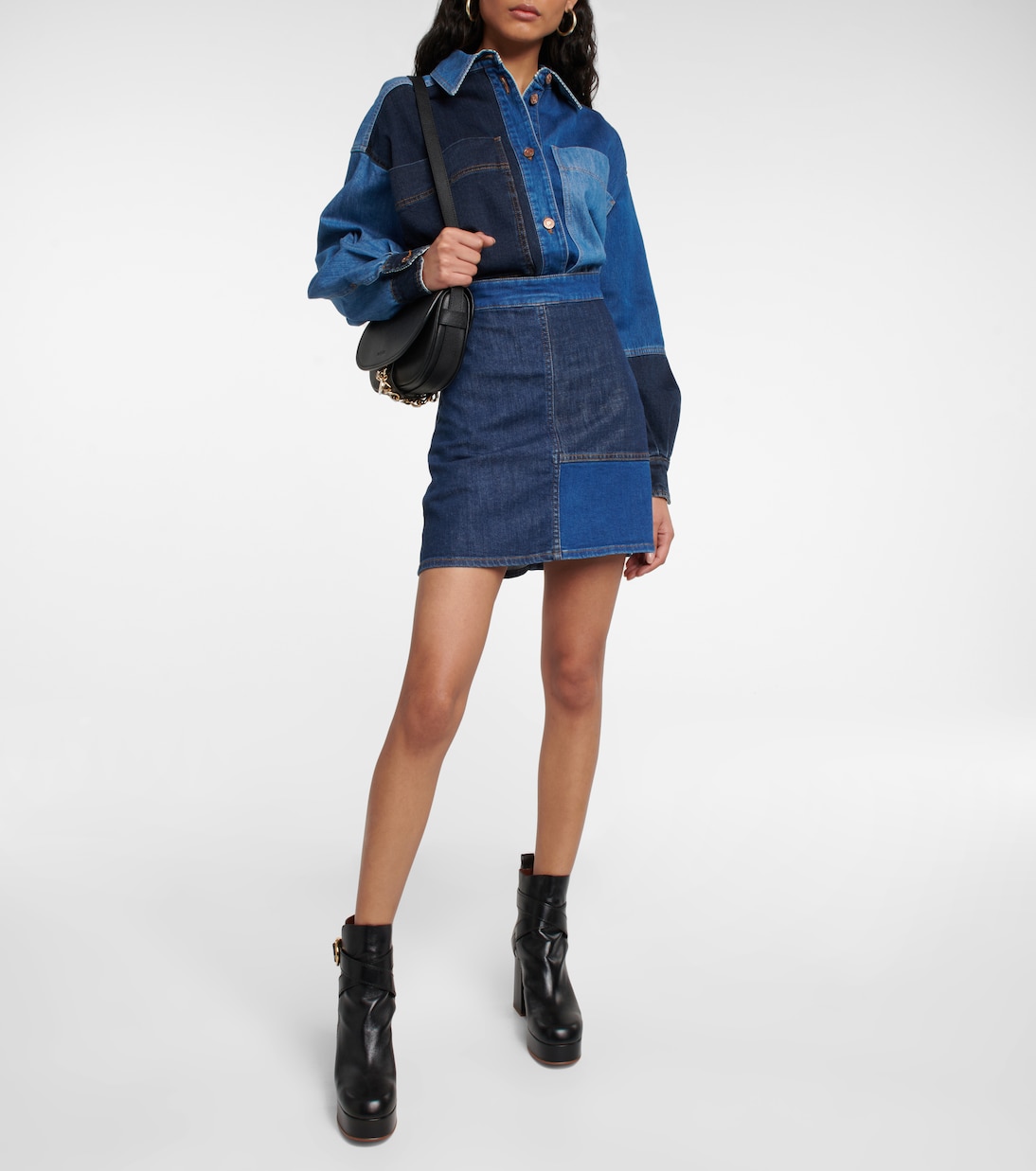 Patchwork denim miniskirt | See By Chloé