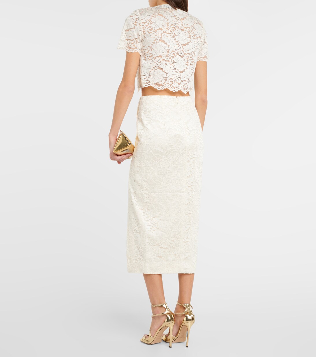 Solid Color Lace Perspective A-Line Midi Skirt