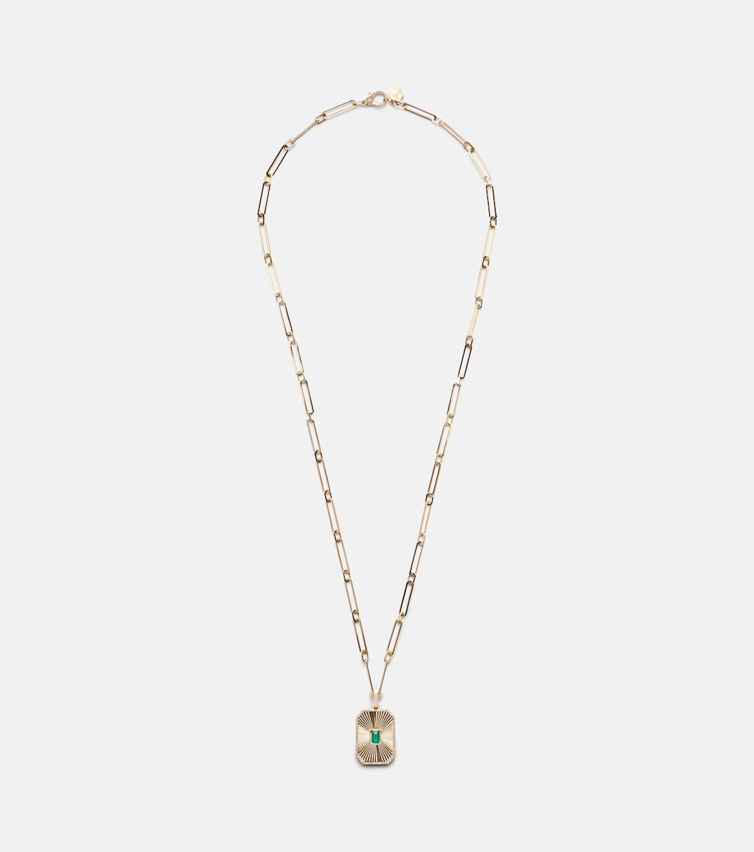 Collana pendente in oro 18kt stile Deco con smeraldo e diamanti, gioiello chic per giovani