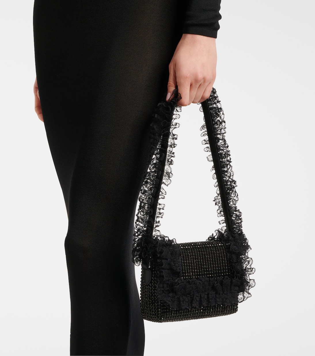 【送料&関税込】self-portrait Embellished Hand Bag Embellished lace shoulder bag in black - Self Portrait