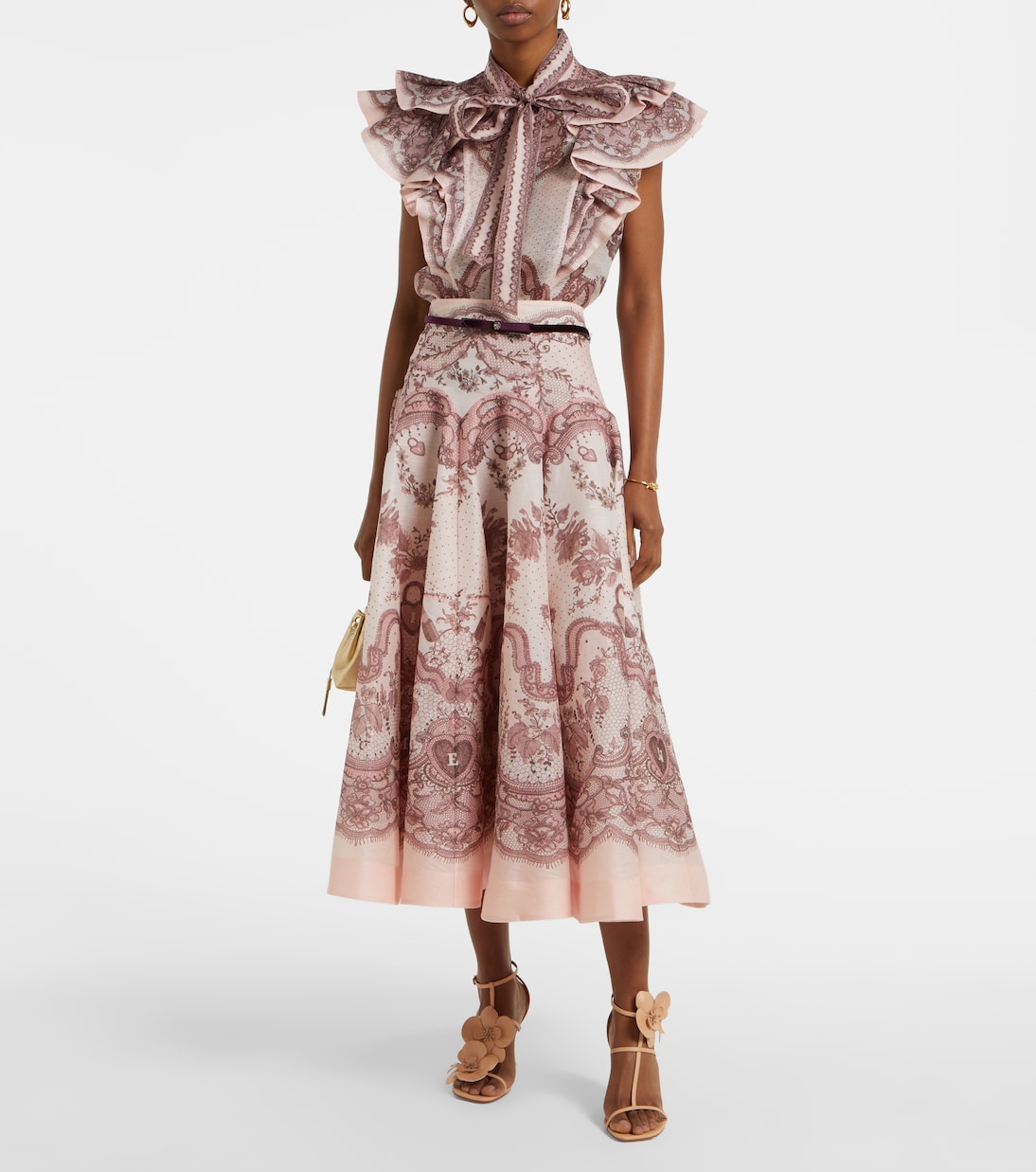 Falda midi Crush Flared de lino y seda | Zimmermann