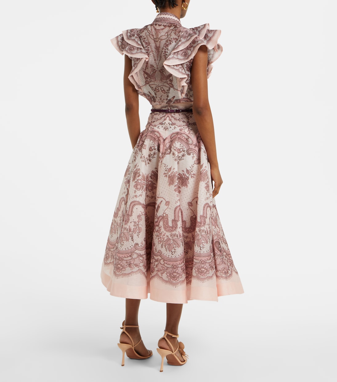 Falda midi Crush Flared de lino y seda | Zimmermann