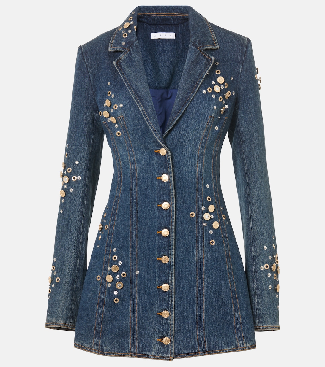 Blazerkleid aus Denim mit Kristallen | Area