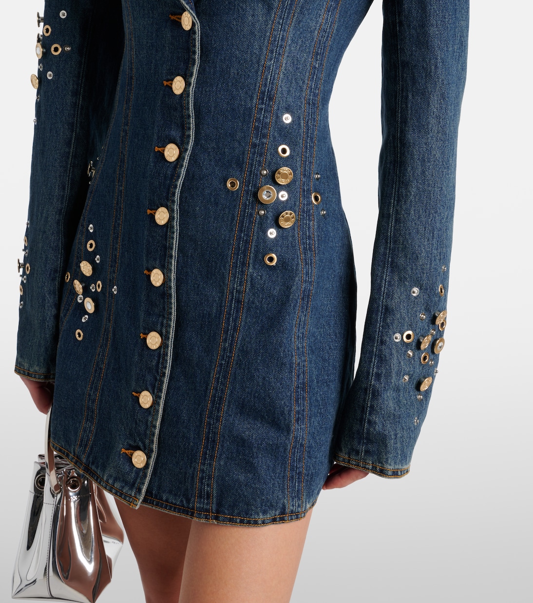 Blazerkleid aus Denim mit Kristallen | Area