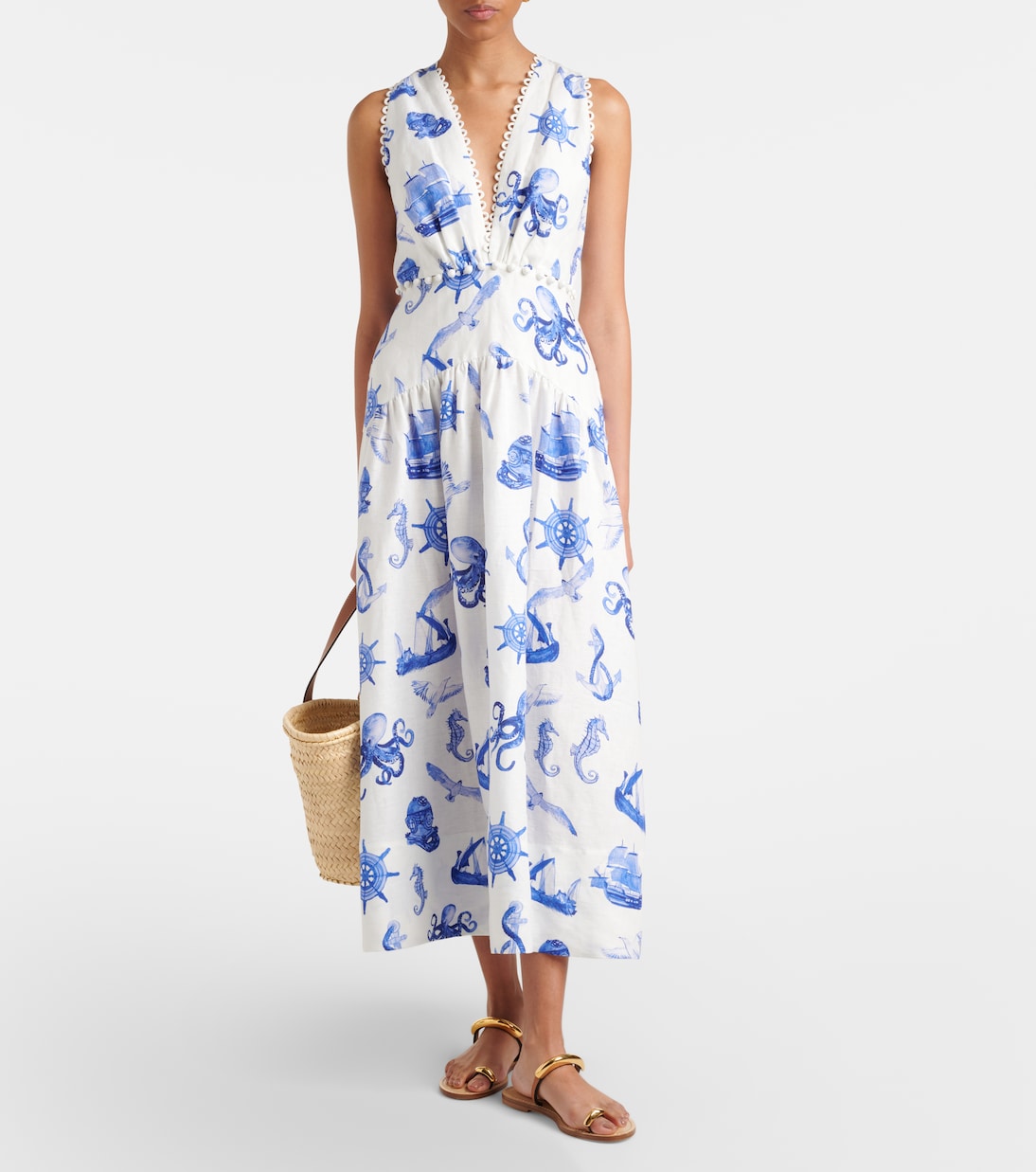 Vestido midi de lino estampado | Farm Rio