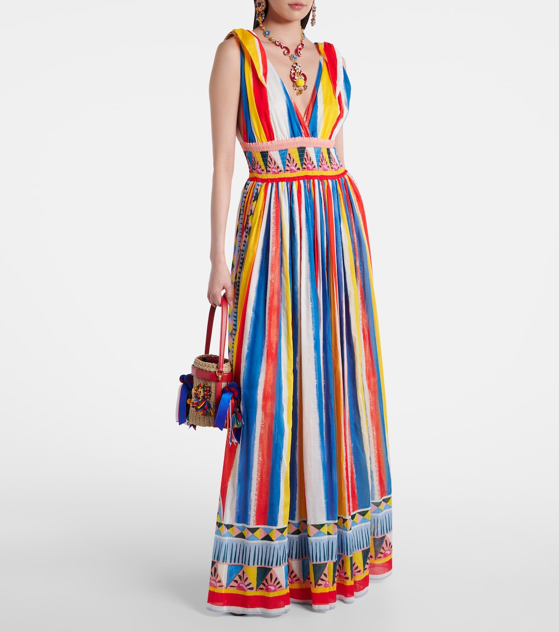 Vestido largo de algodón a rayas | Dolce&Gabbana