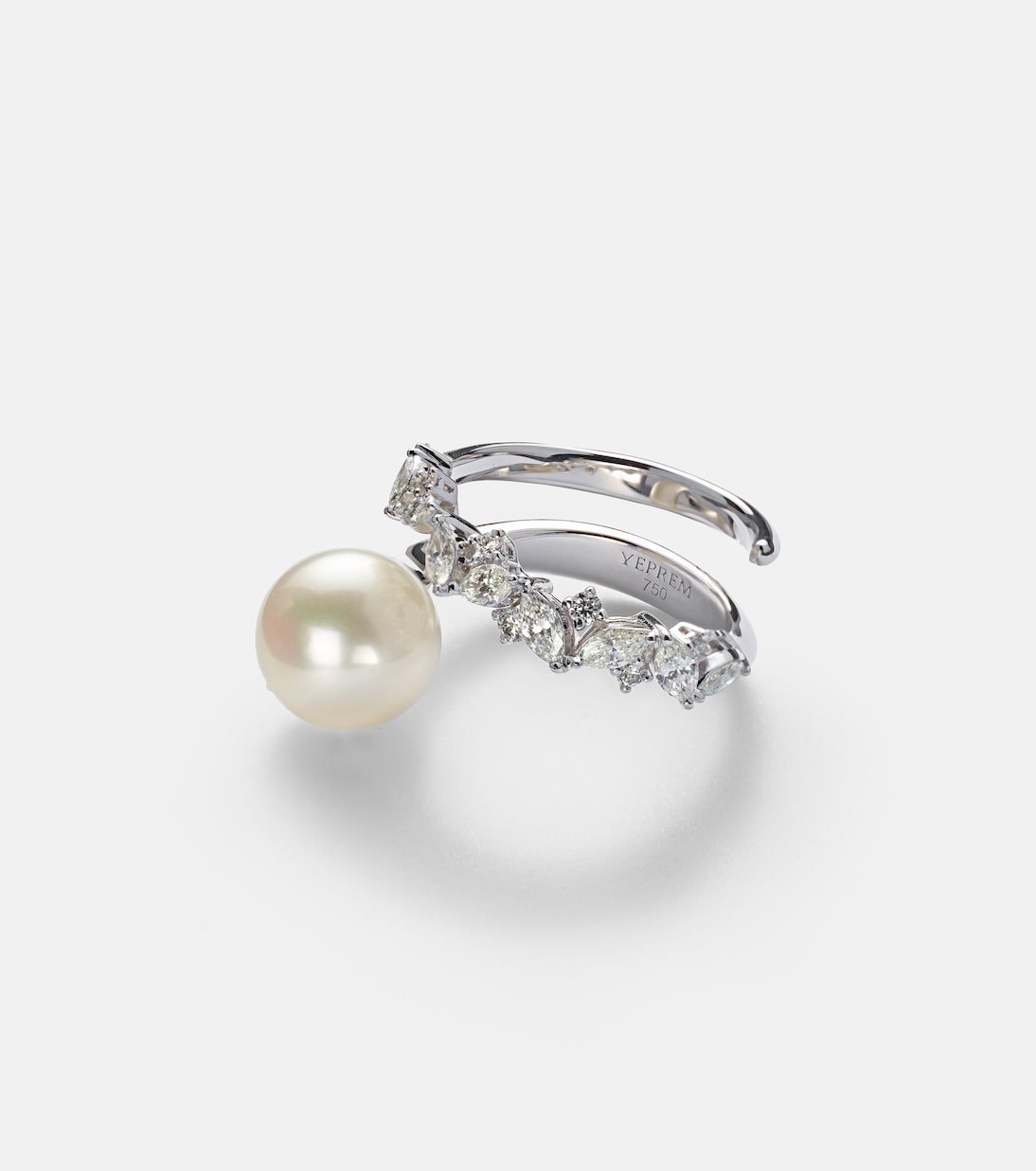 Bague en or blanc 18 ct, diamants et perle | Yeprem