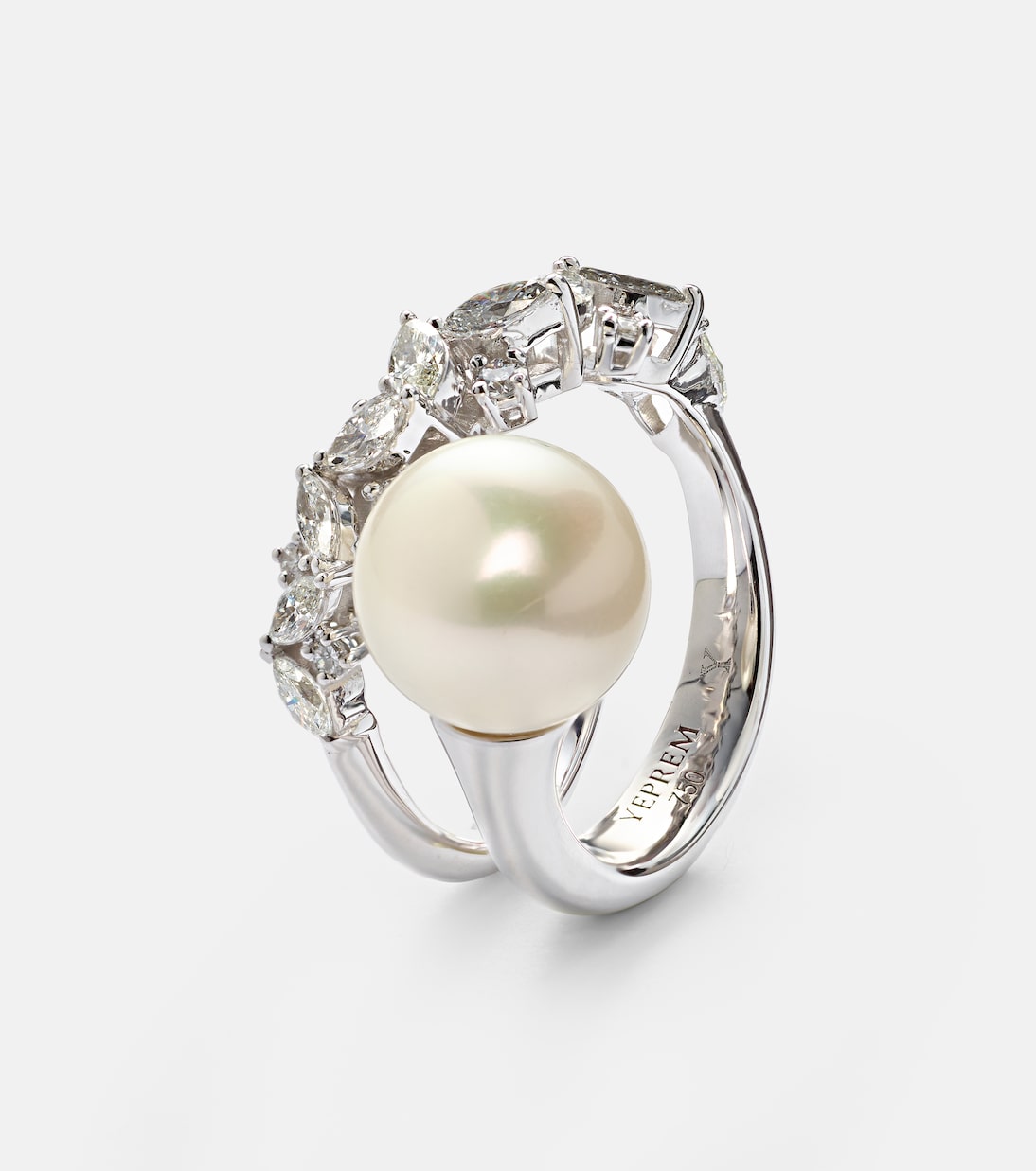 Bague en or blanc 18 ct, diamants et perle | Yeprem