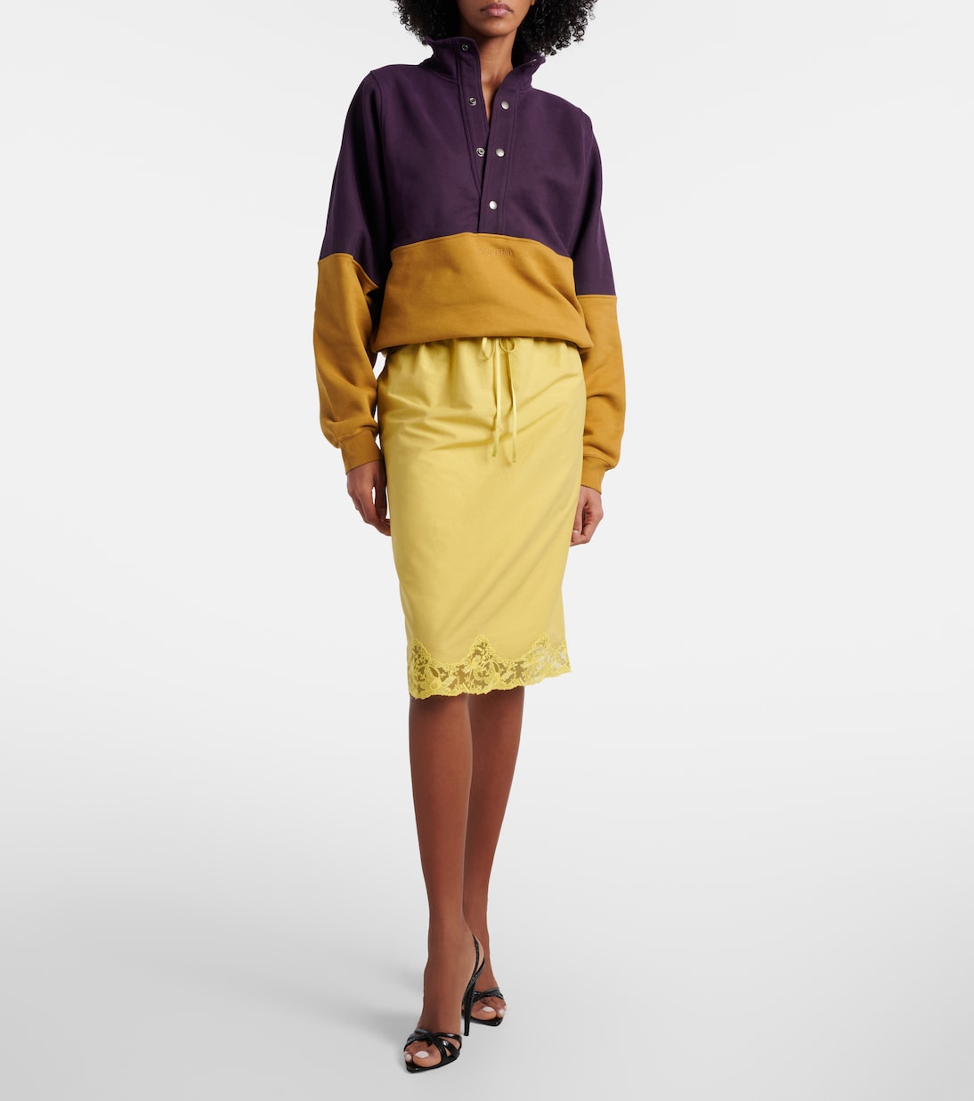 Lace-trimmed cotton and silk midi skirt | Saint Laurent