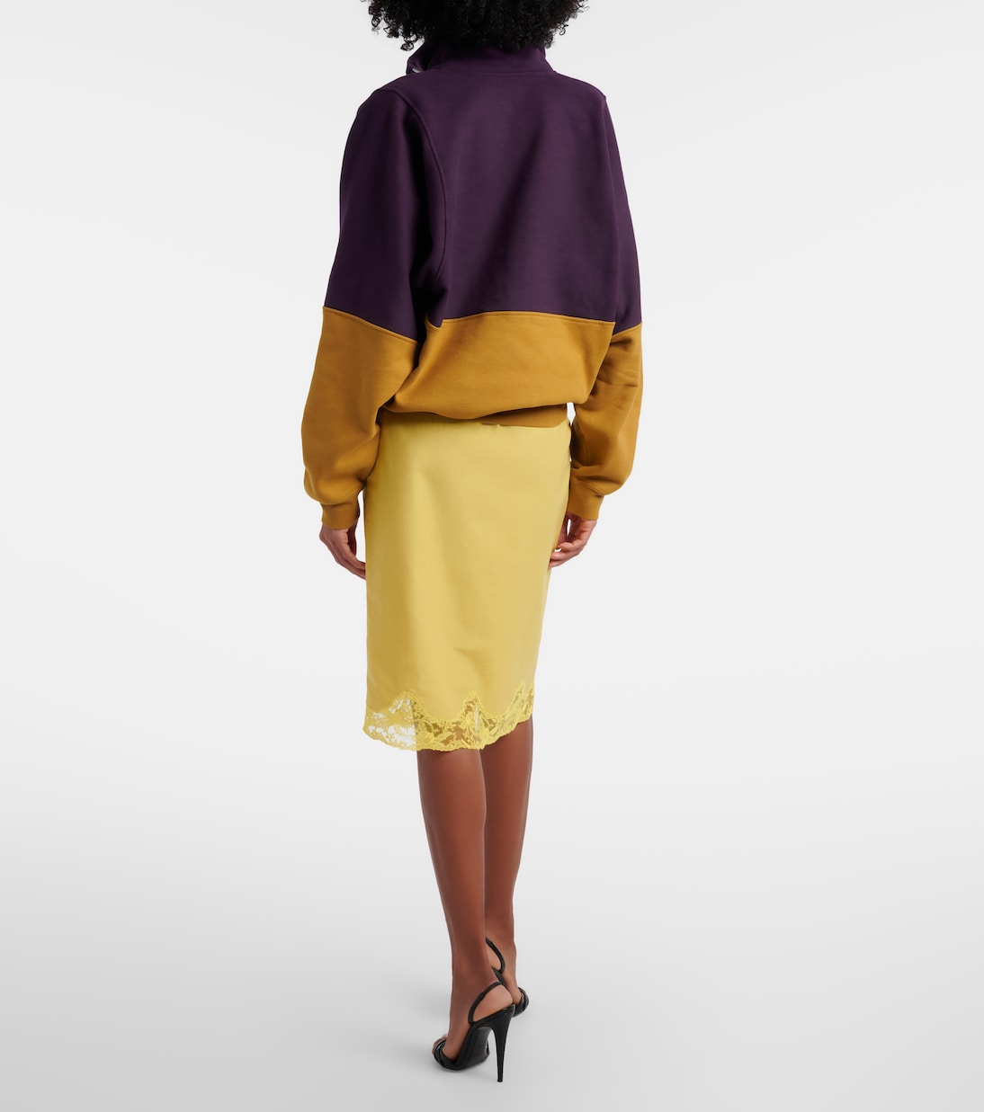 Lace-trimmed cotton and silk midi skirt | Saint Laurent