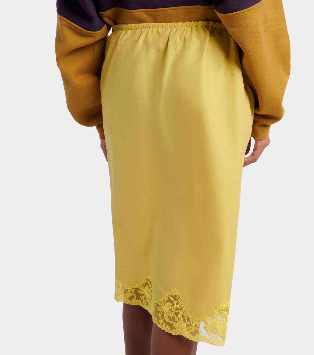 Lace-trimmed cotton and silk midi skirt | Saint Laurent