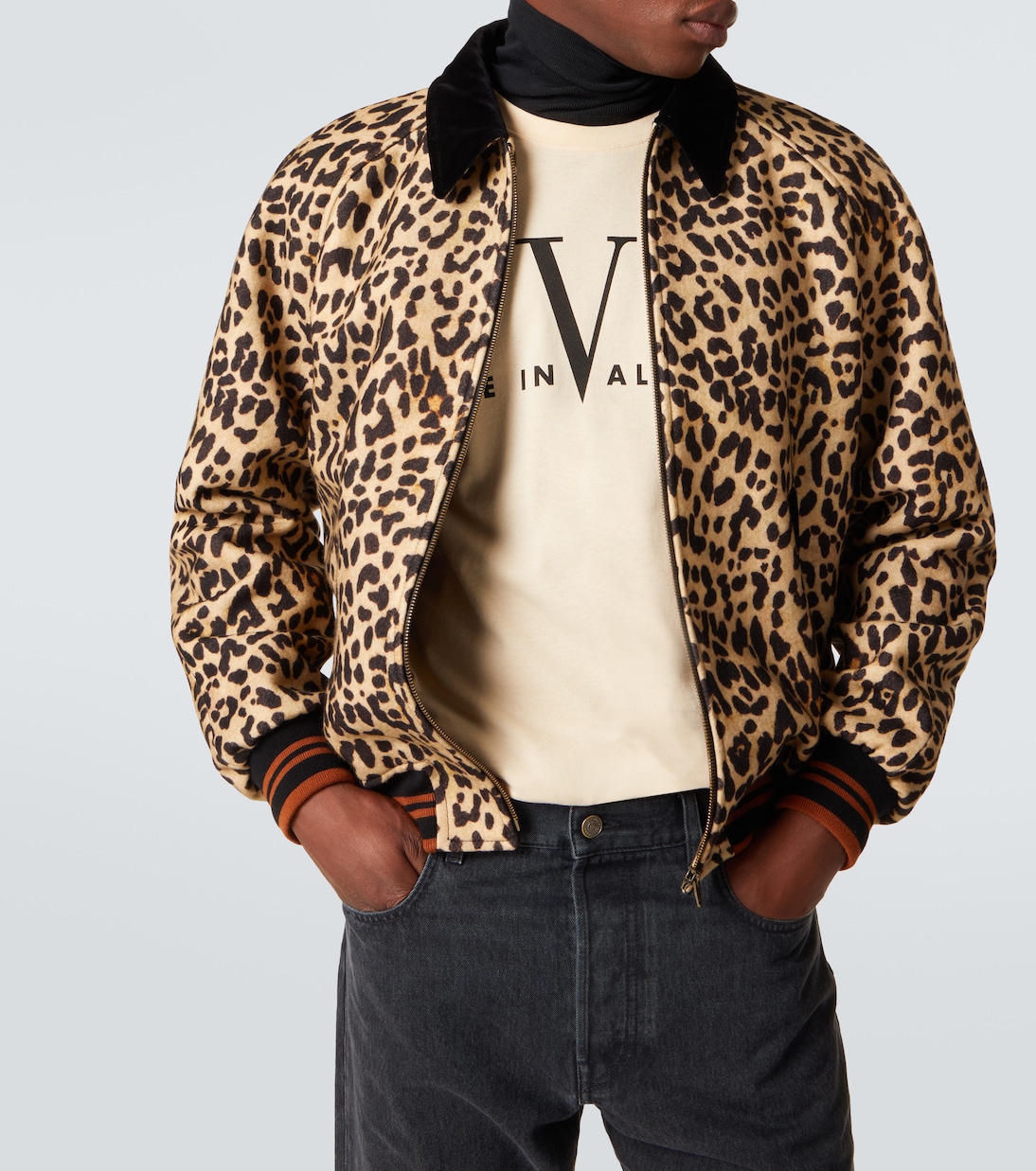VGold leopard-print wool blouson jacket | Valentino
