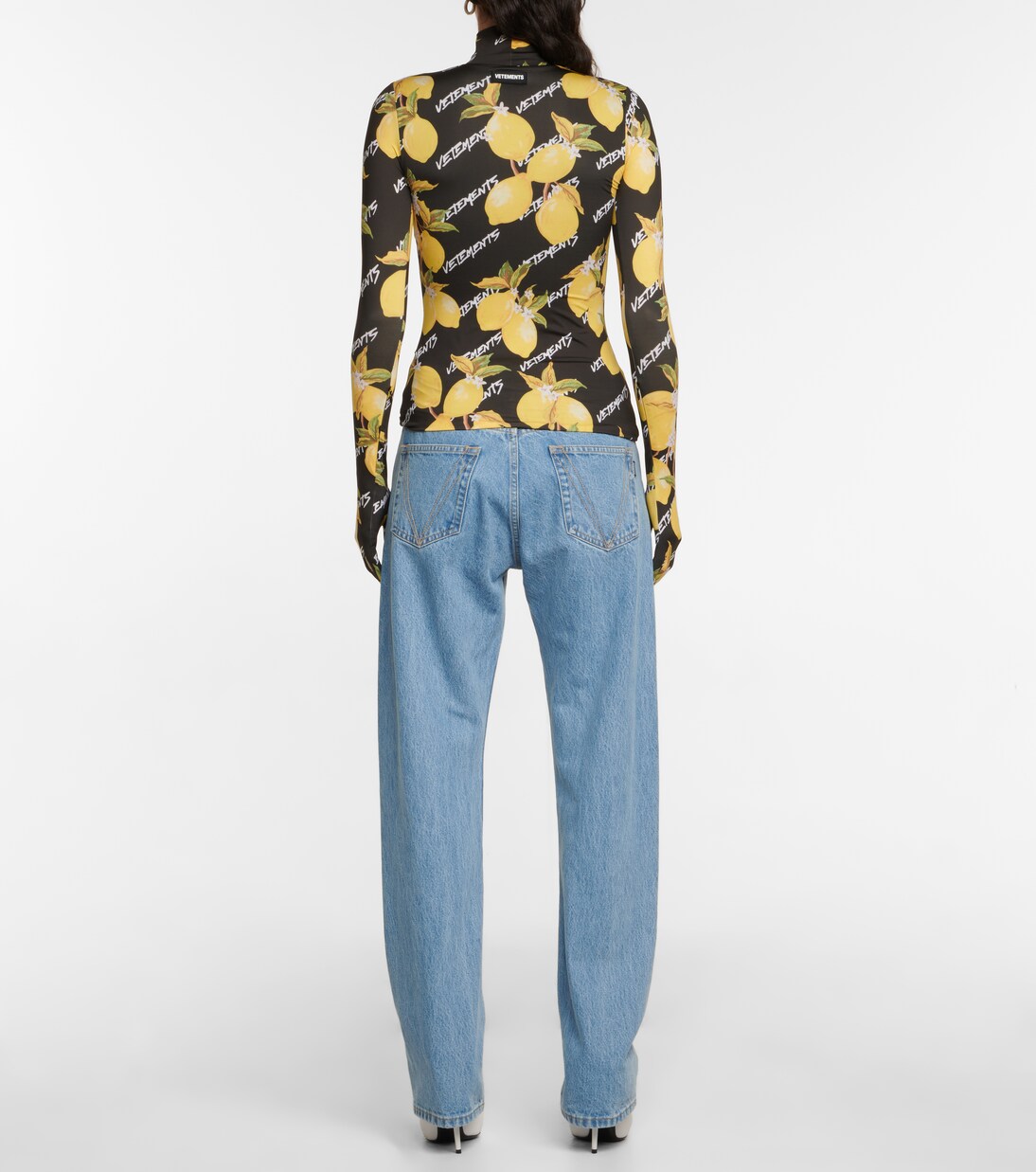 Printed jersey turtleneck top with gloves | Vetements