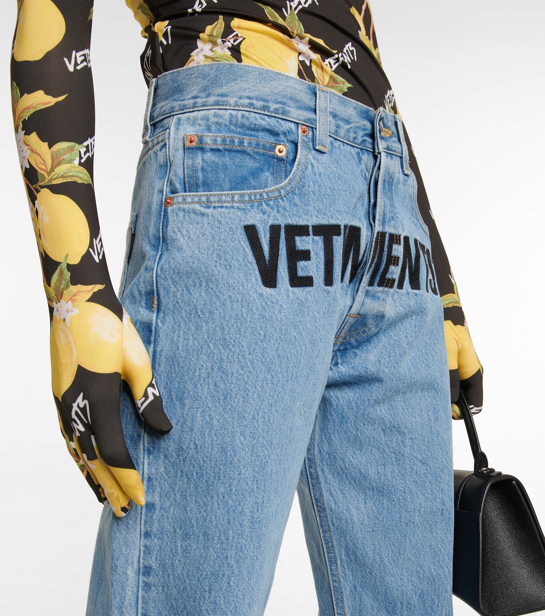Printed jersey turtleneck top with gloves | Vetements