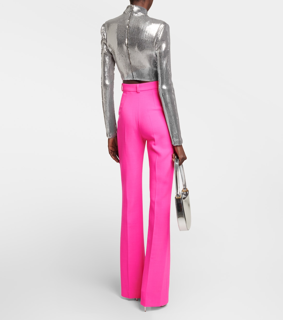 High-rise flared wool-blend pants | David Koma