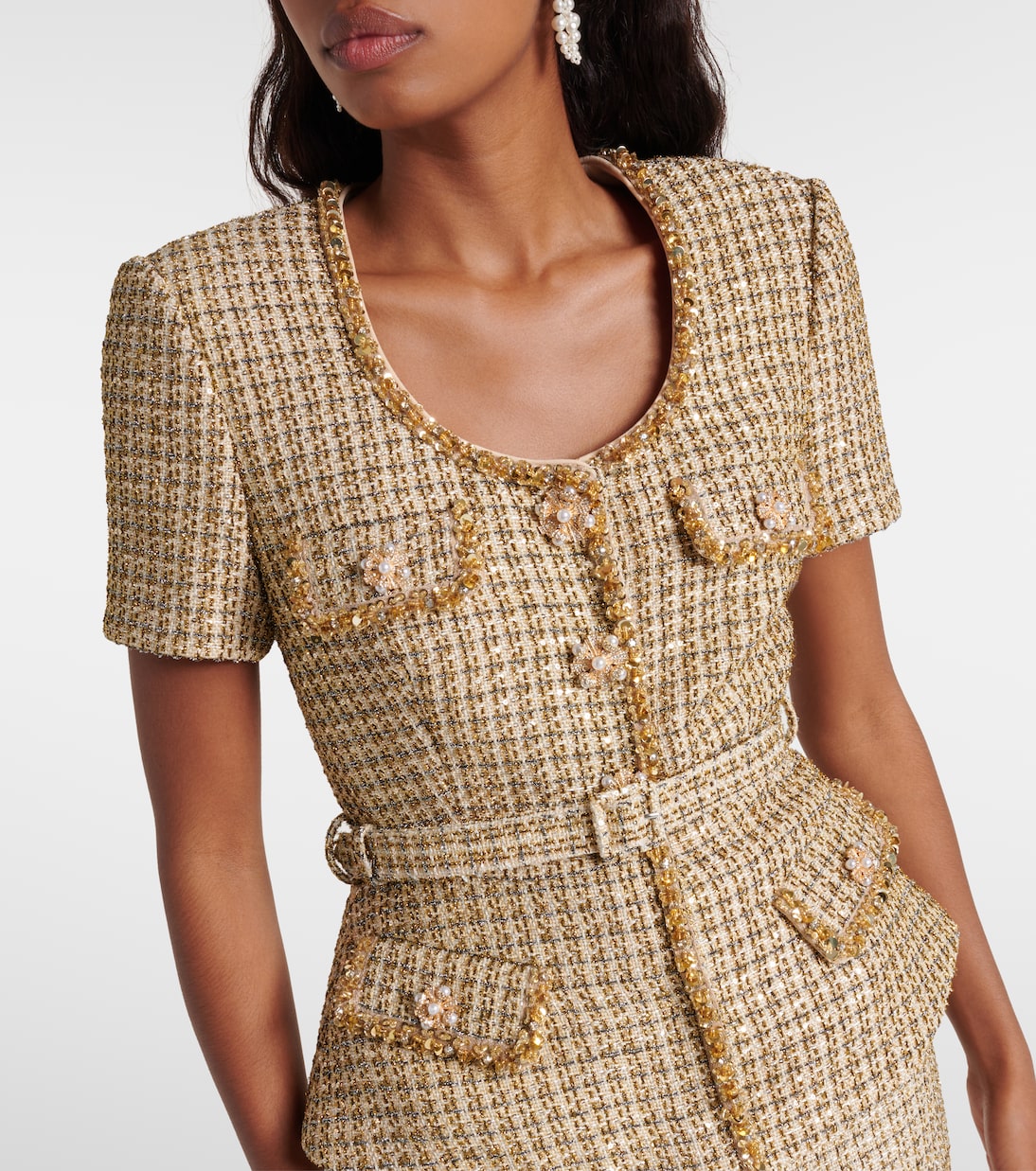Embellished bouclé peplum top | Self-Portrait