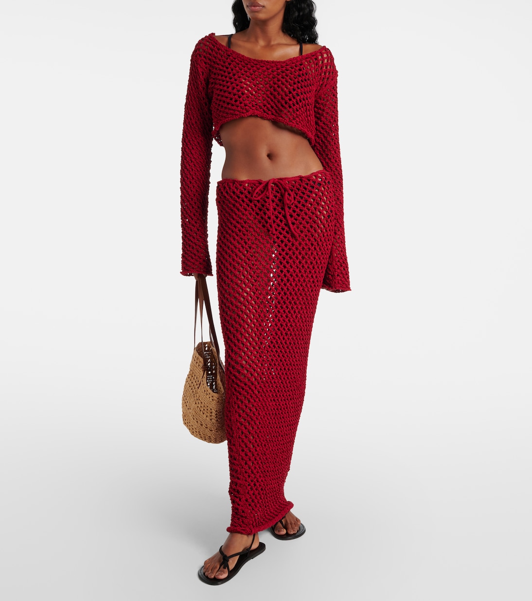 Magen open-knit cotton-blend maxi skirt | Bananhot