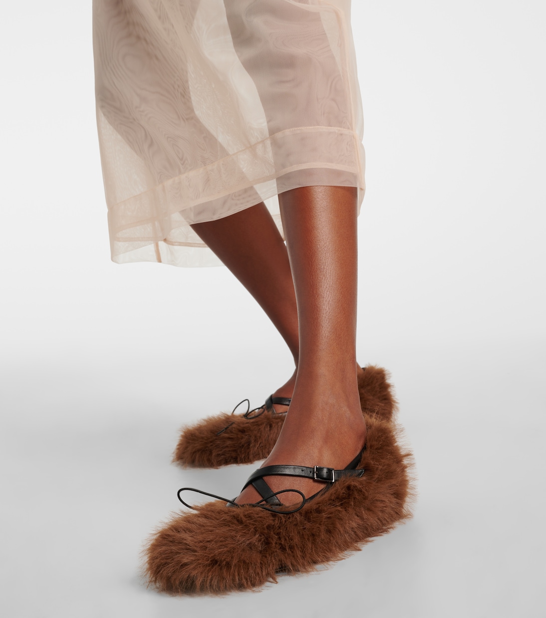 Criss Cross faux fur ballet flats in brown Simone Rocha Mytheresa