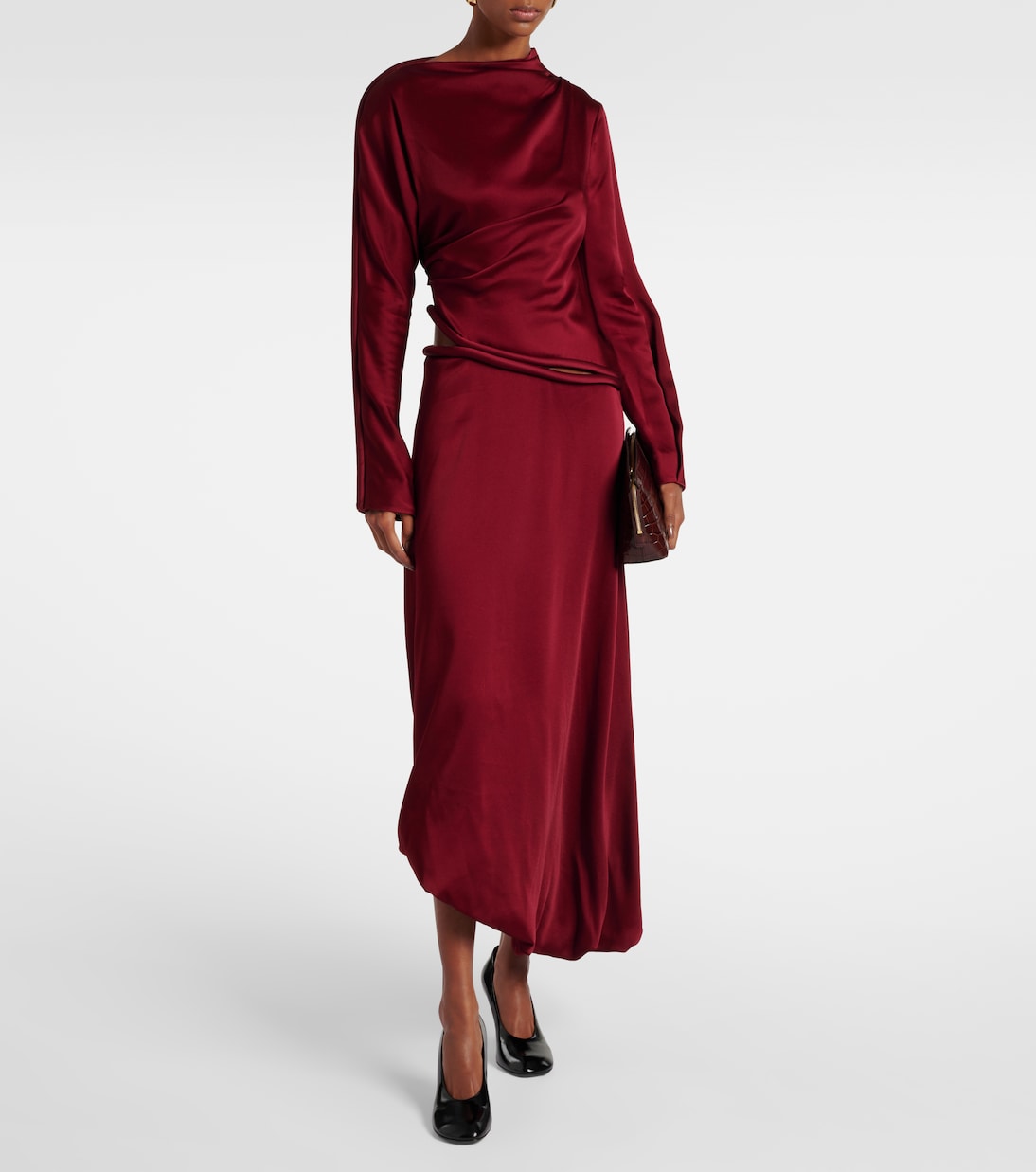 Abito midi in crêpe di raso drappeggiato | Victoria Beckham