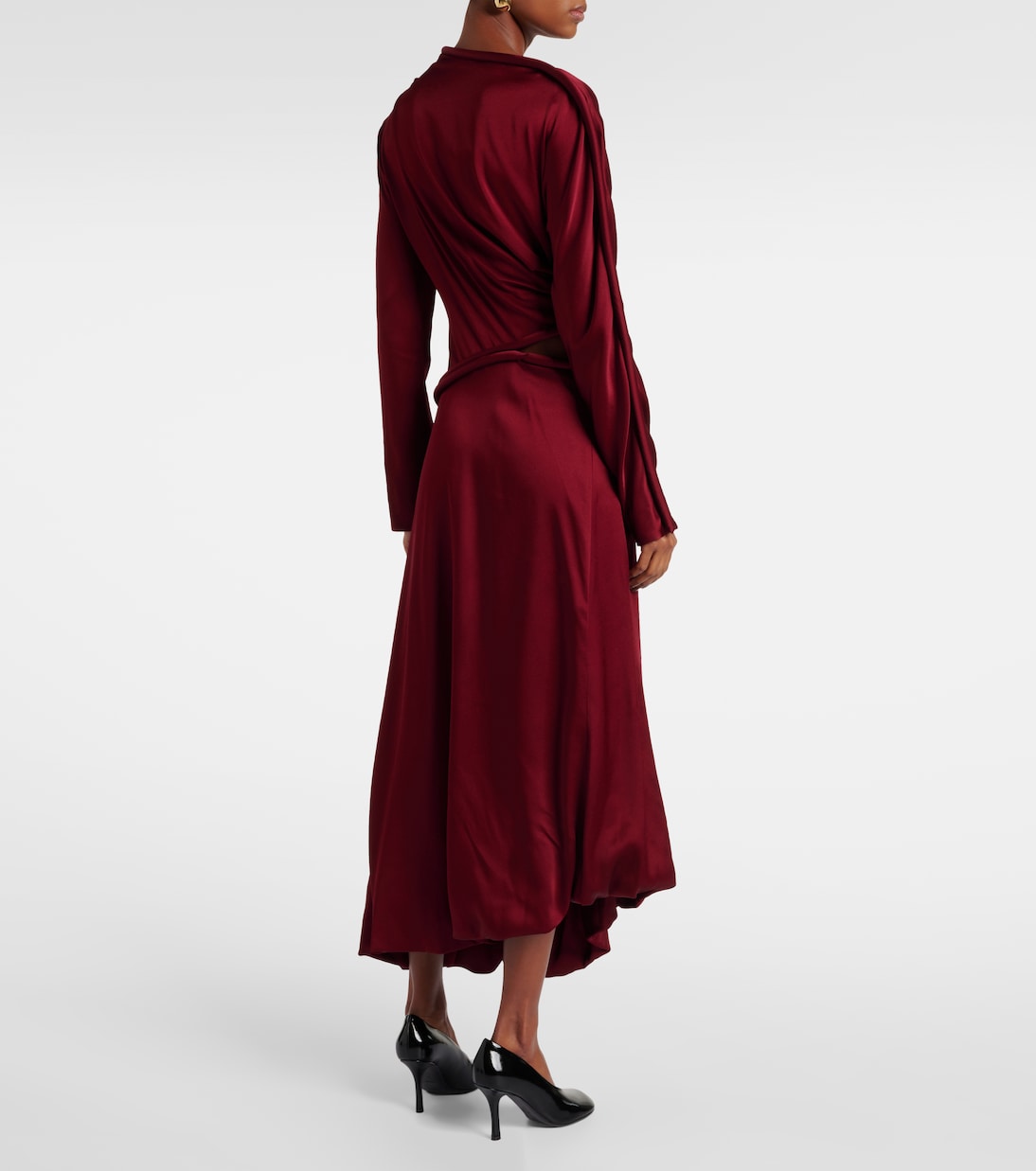 Abito midi in crêpe di raso drappeggiato | Victoria Beckham