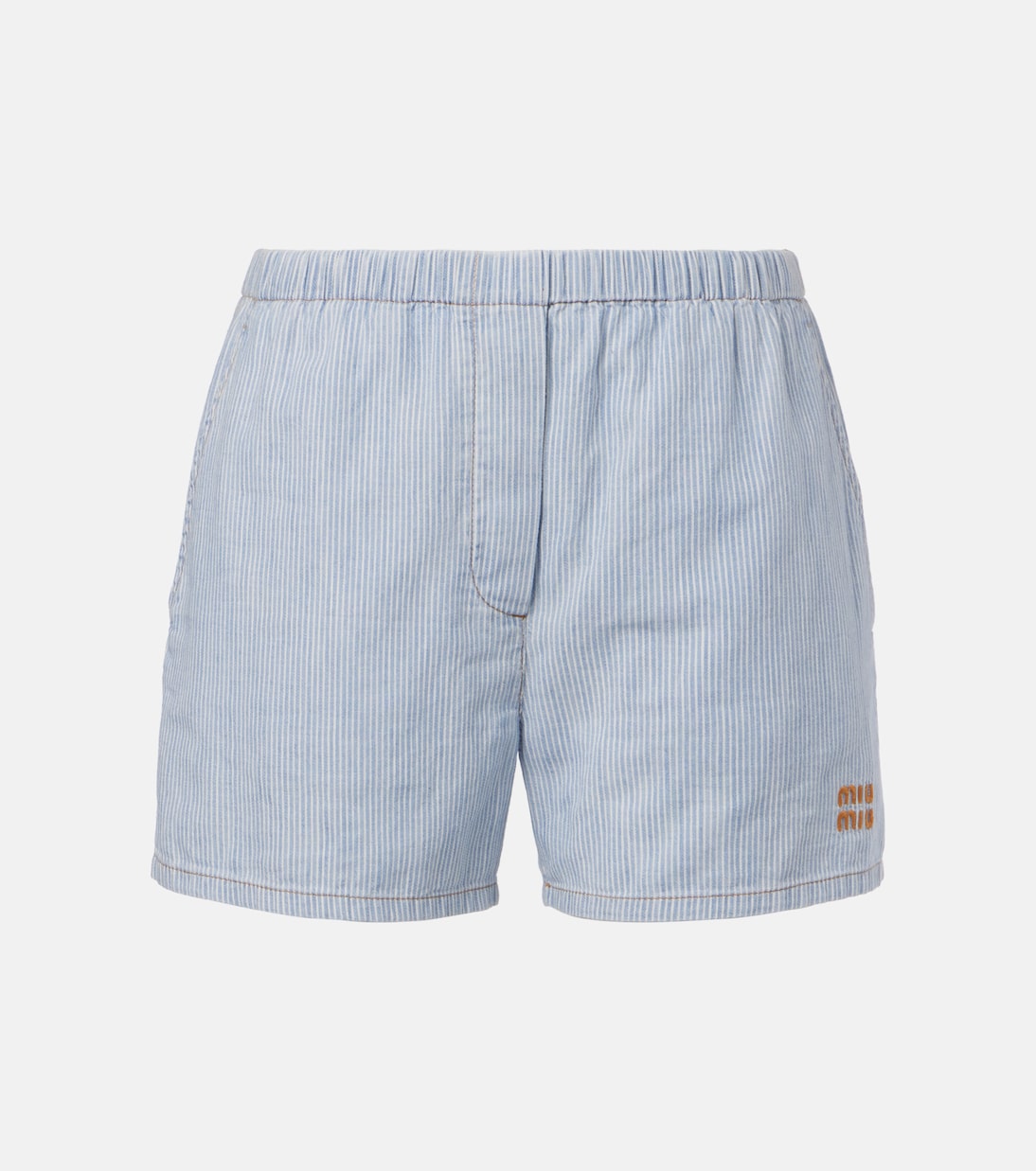 Logo striped cotton shorts | Miu Miu