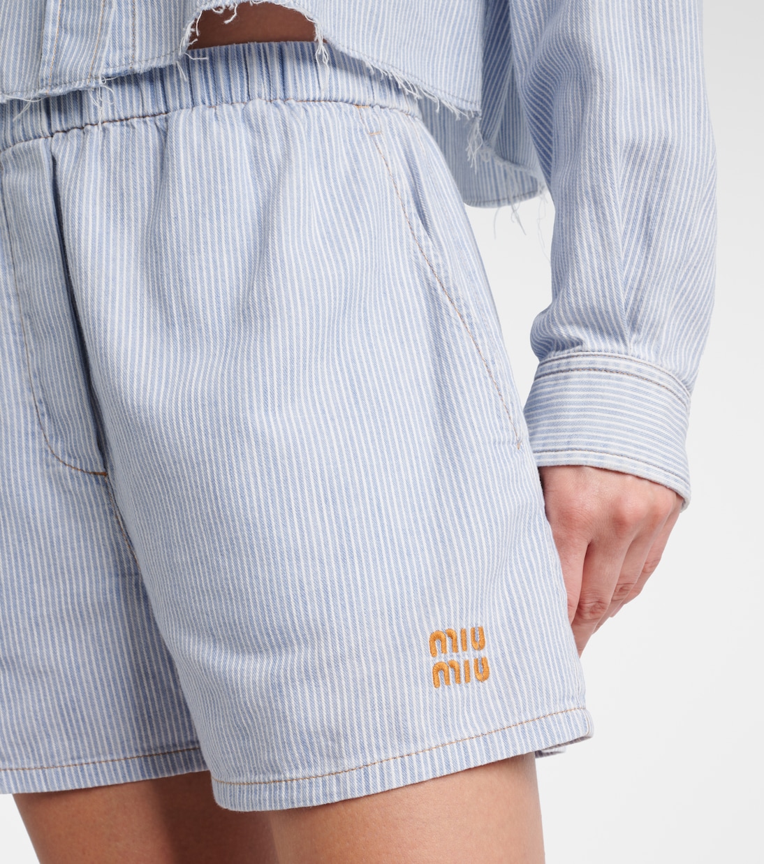 Logo striped cotton shorts | Miu Miu