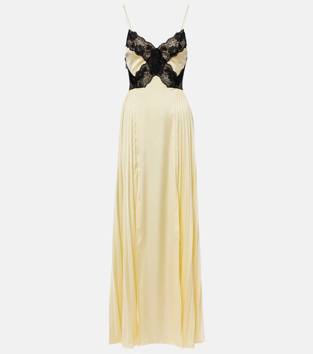 Lace-trimmed satin maxi dress | Self-Portrait