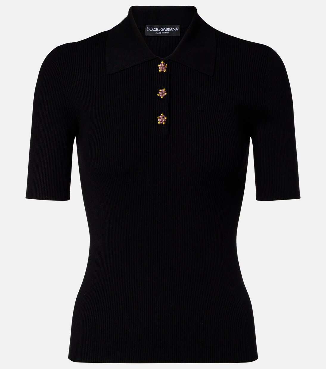 Embellished ribbed-knit polo shirt | Dolce&Gabbana