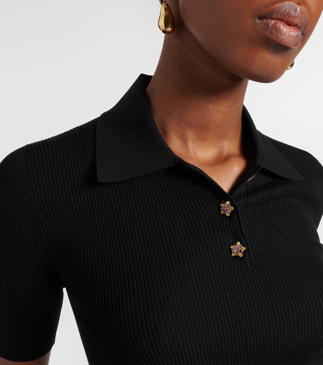 Embellished ribbed-knit polo shirt | Dolce&Gabbana