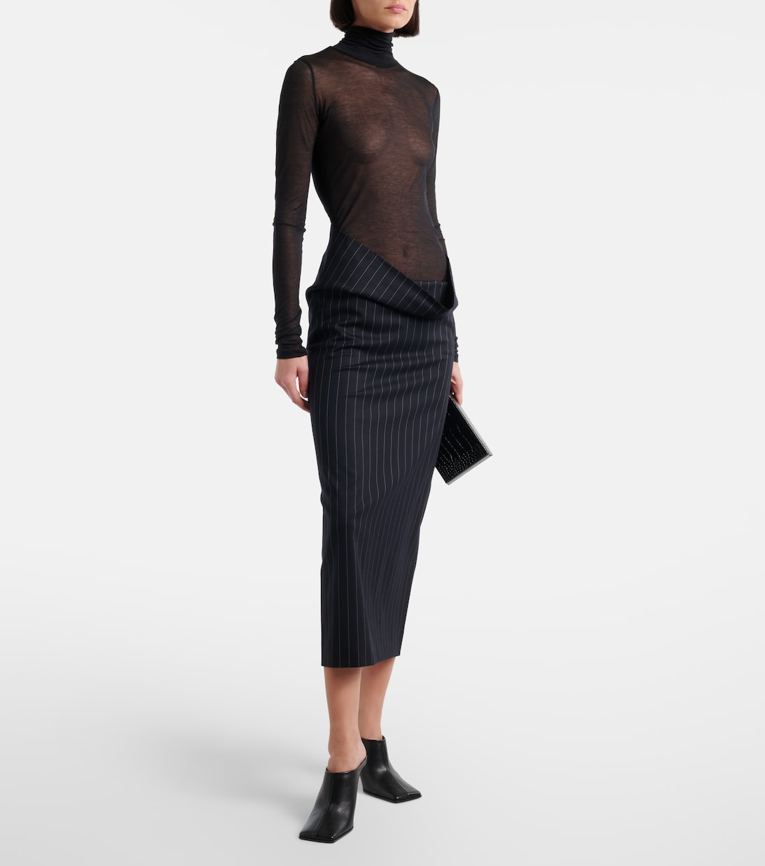 Top de cuello alto de jersey transparente | Mugler