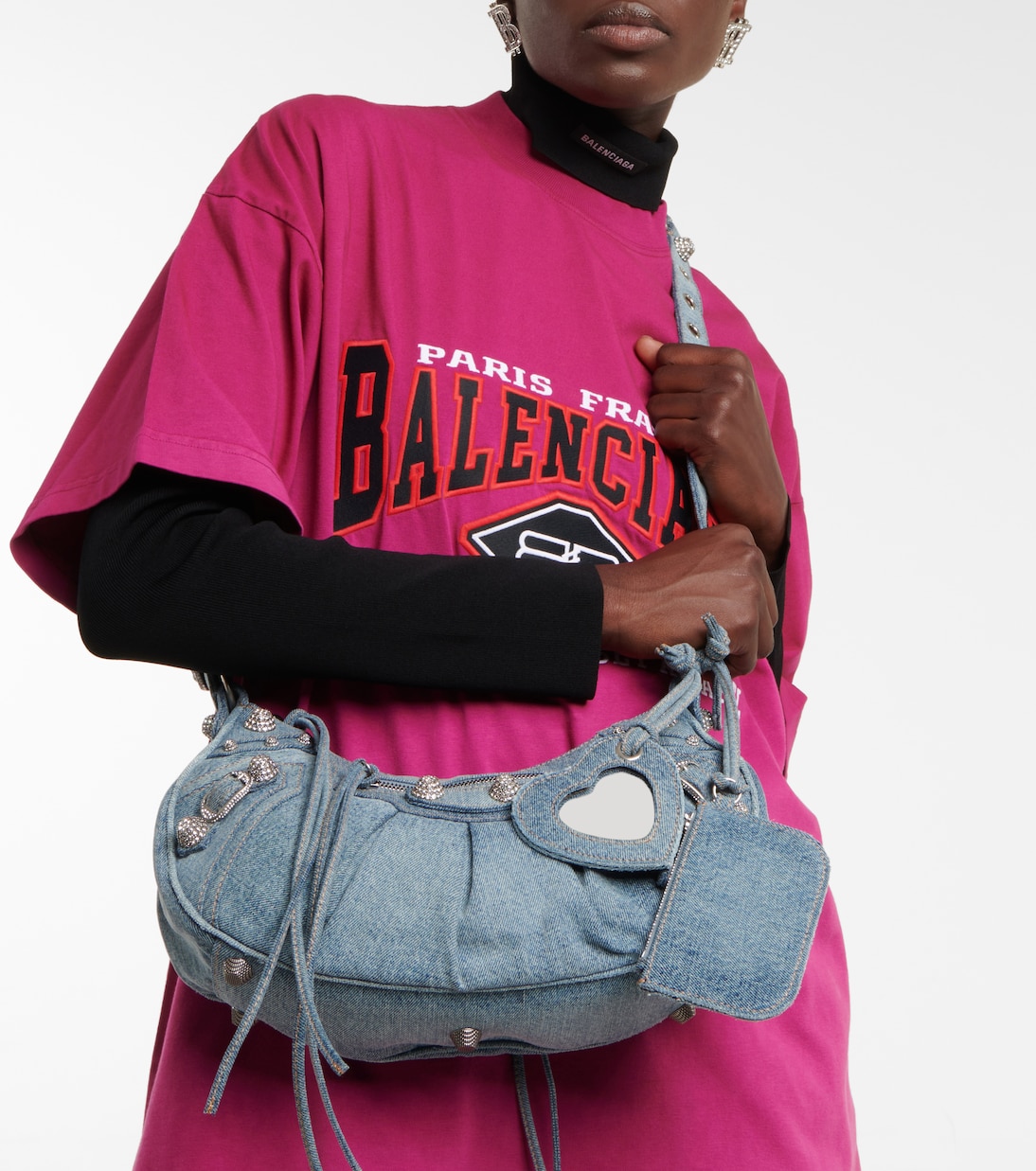 Le Cagole Small denim shoulder bag | Balenciaga