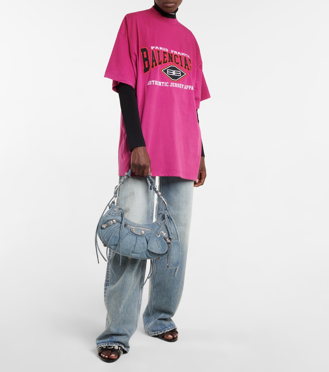 Le Cagole Small denim shoulder bag | Balenciaga