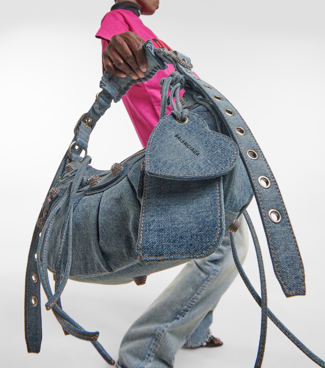 Le Cagole Small denim shoulder bag | Balenciaga