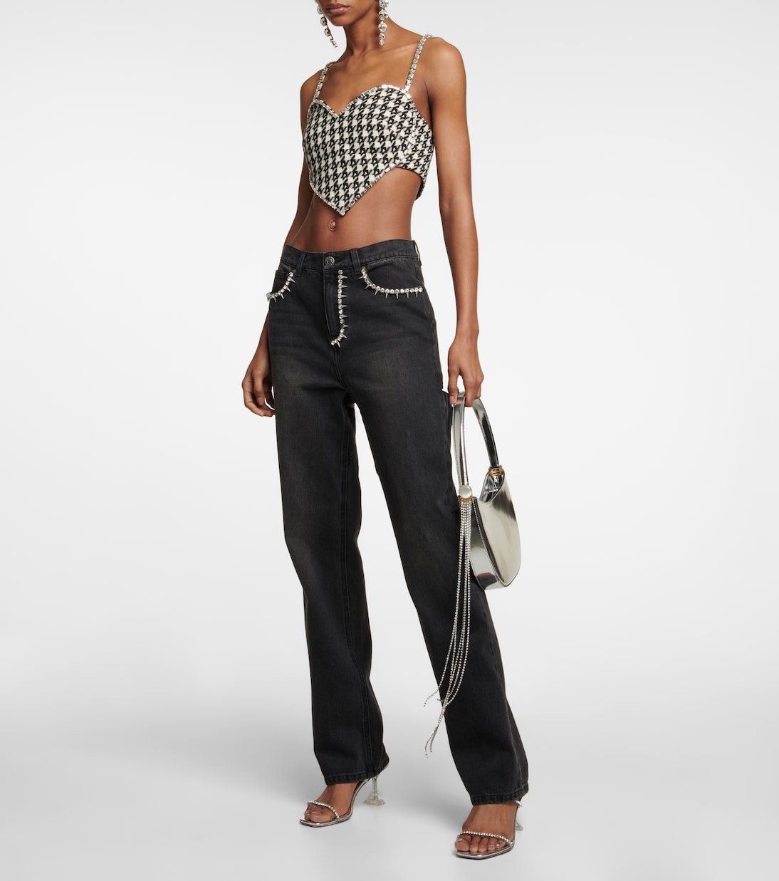 Embellished checked crop top | Area