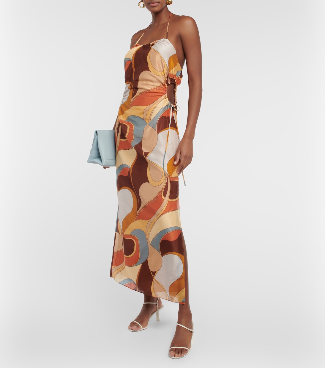 Robe midi imprimée en coton et soie | SIR