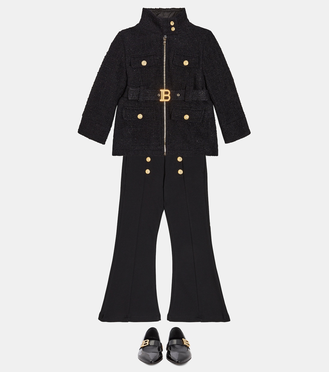 Abrigo con cinturón y logo | Balmain Kids