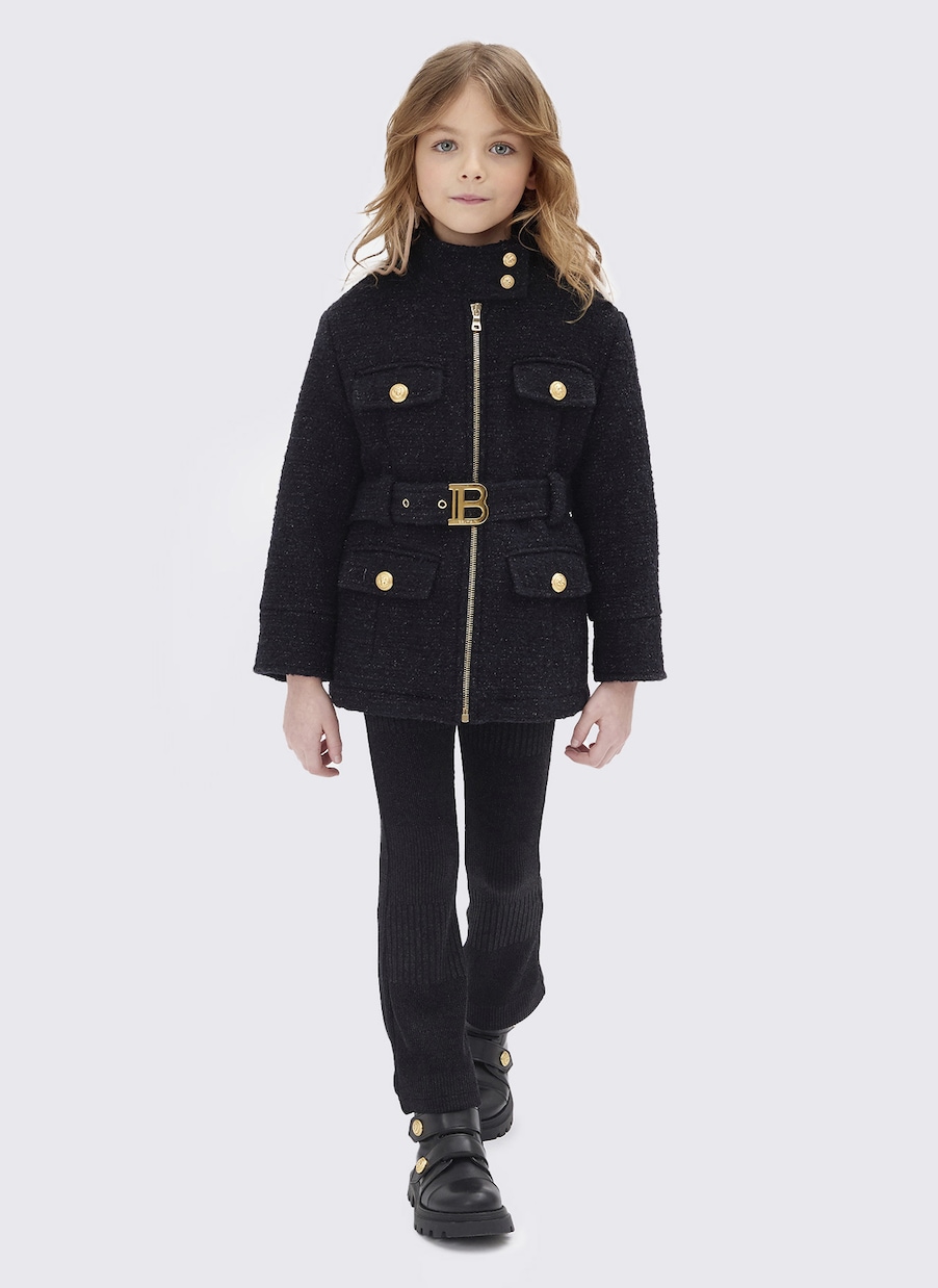 Abrigo con cinturón y logo | Balmain Kids