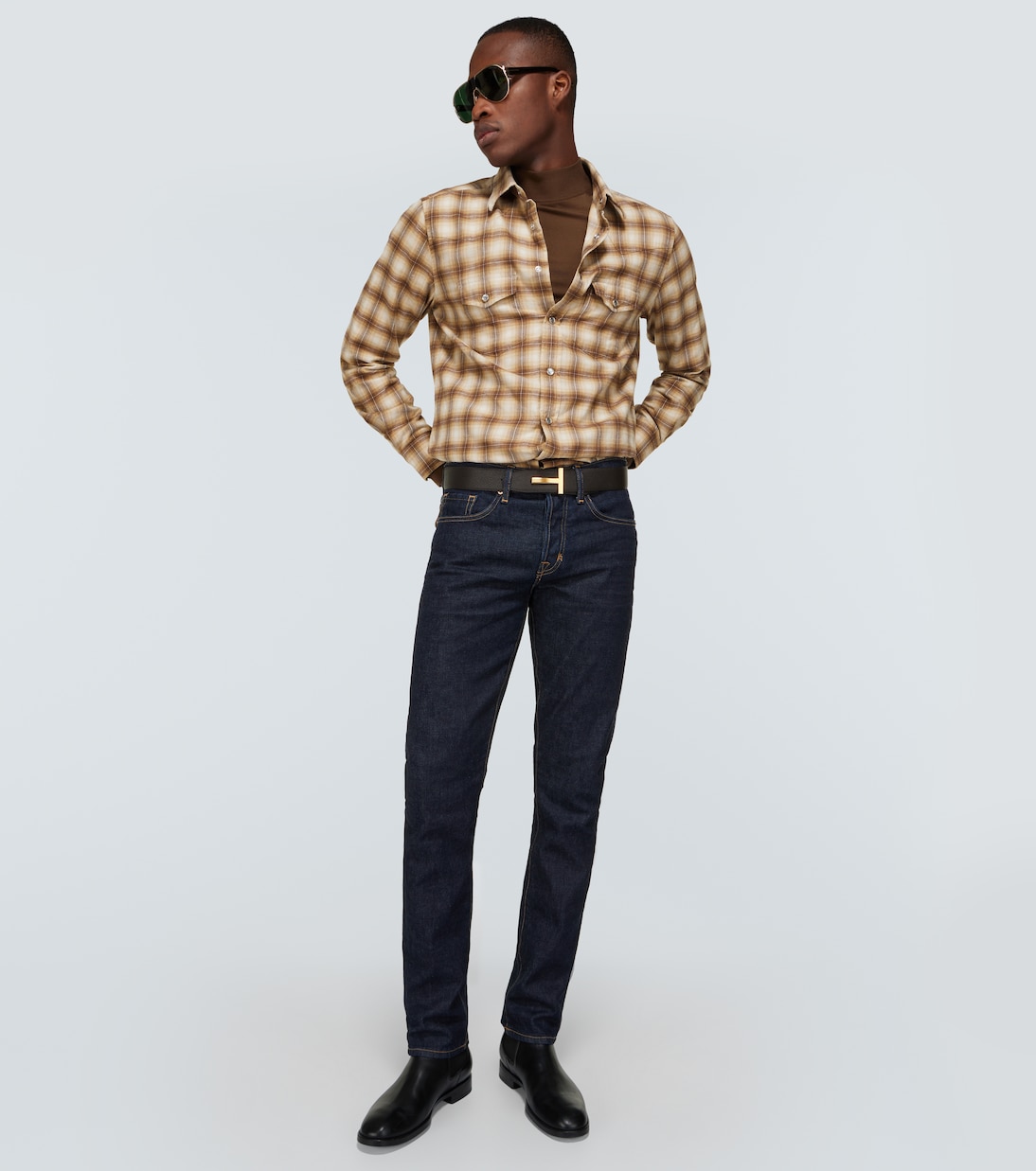 Camisa oxford de mezcla de algodón a cuadros | Tom Ford