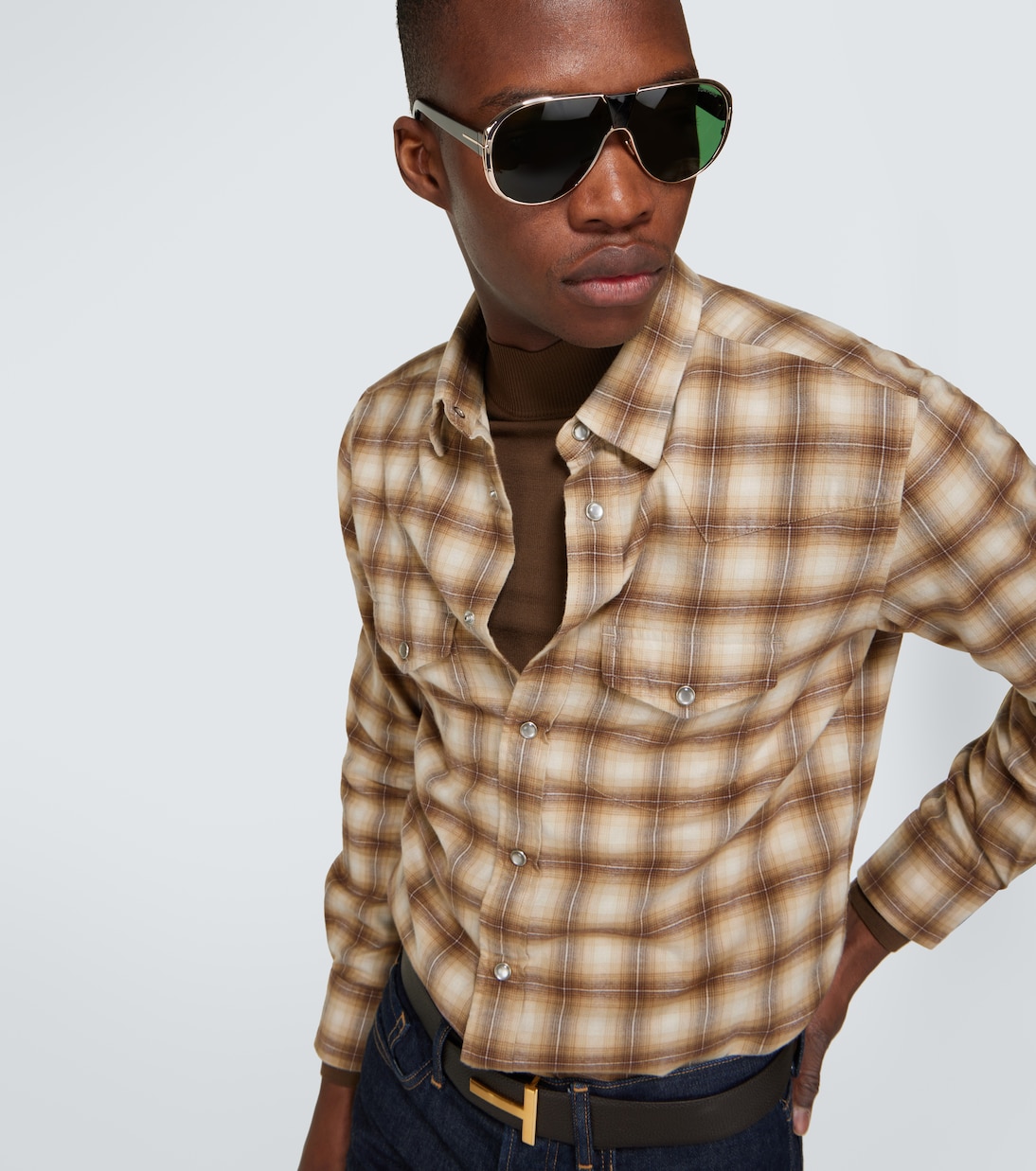 Camisa oxford de mezcla de algodón a cuadros | Tom Ford