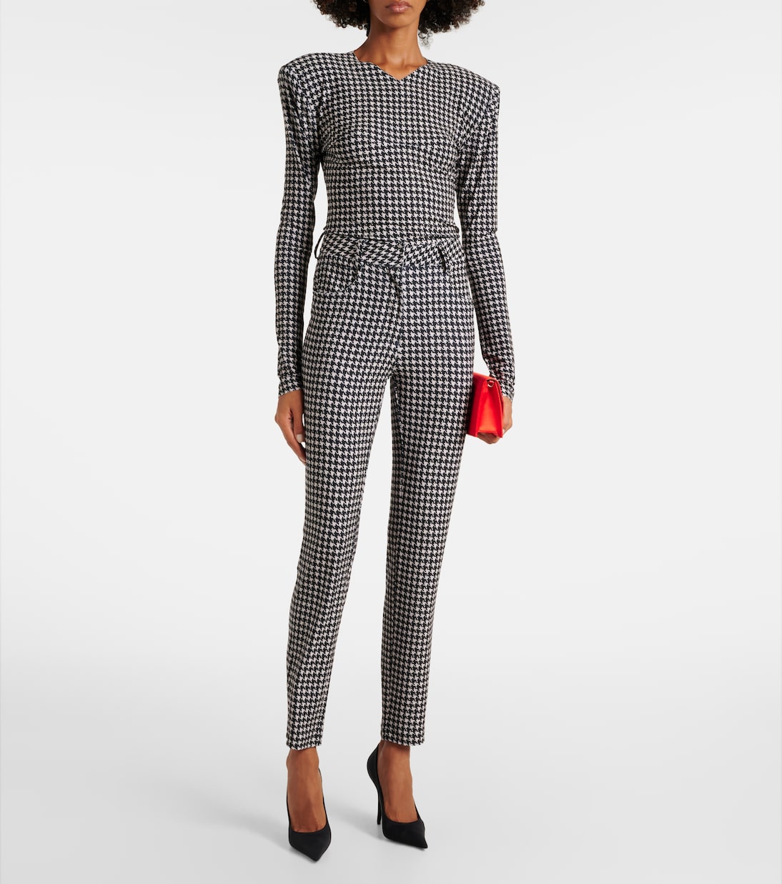 Houndstooth high-rise slim pants | Norma Kamali