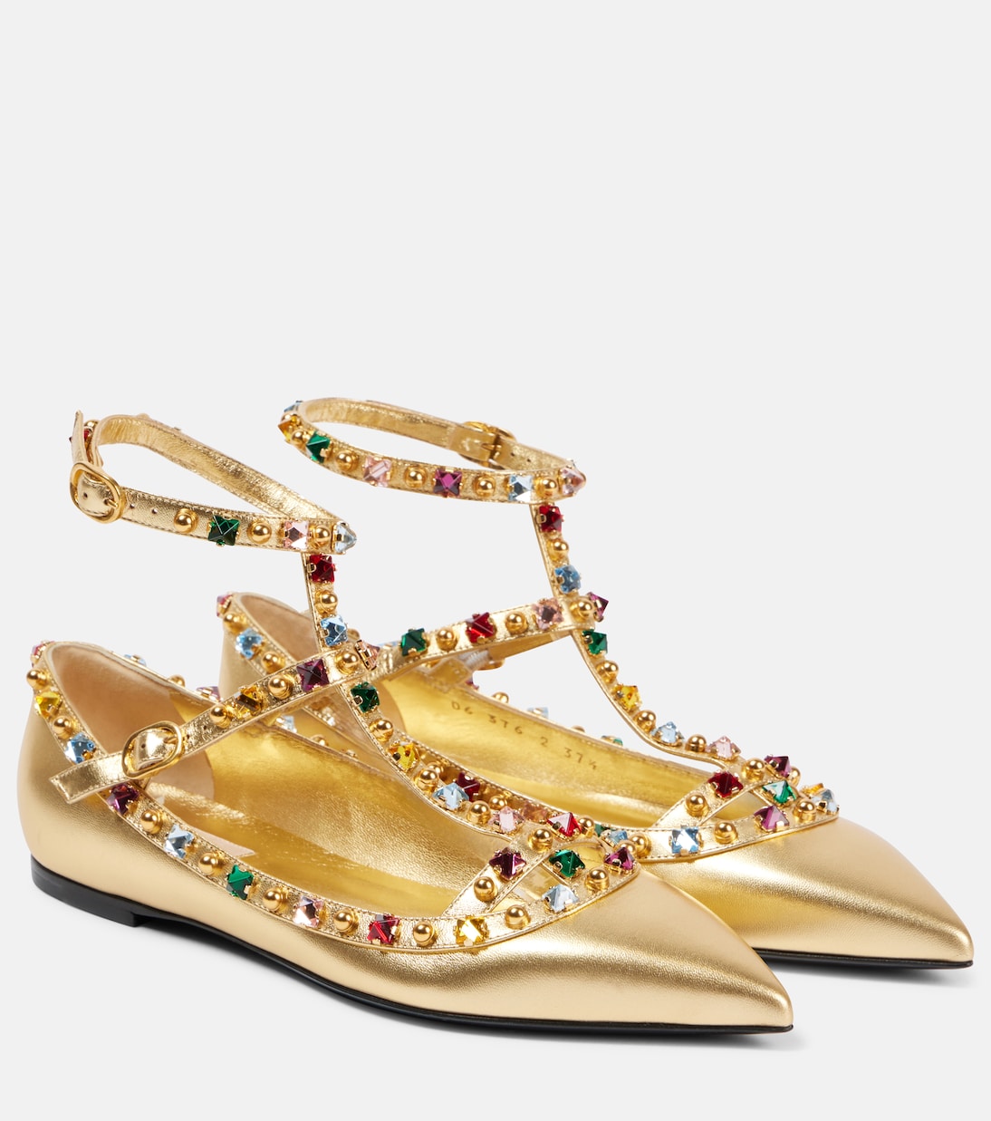 Scarpe ballerina in pelle metallizzata con dettagli Rockstud di Valentino Garavani