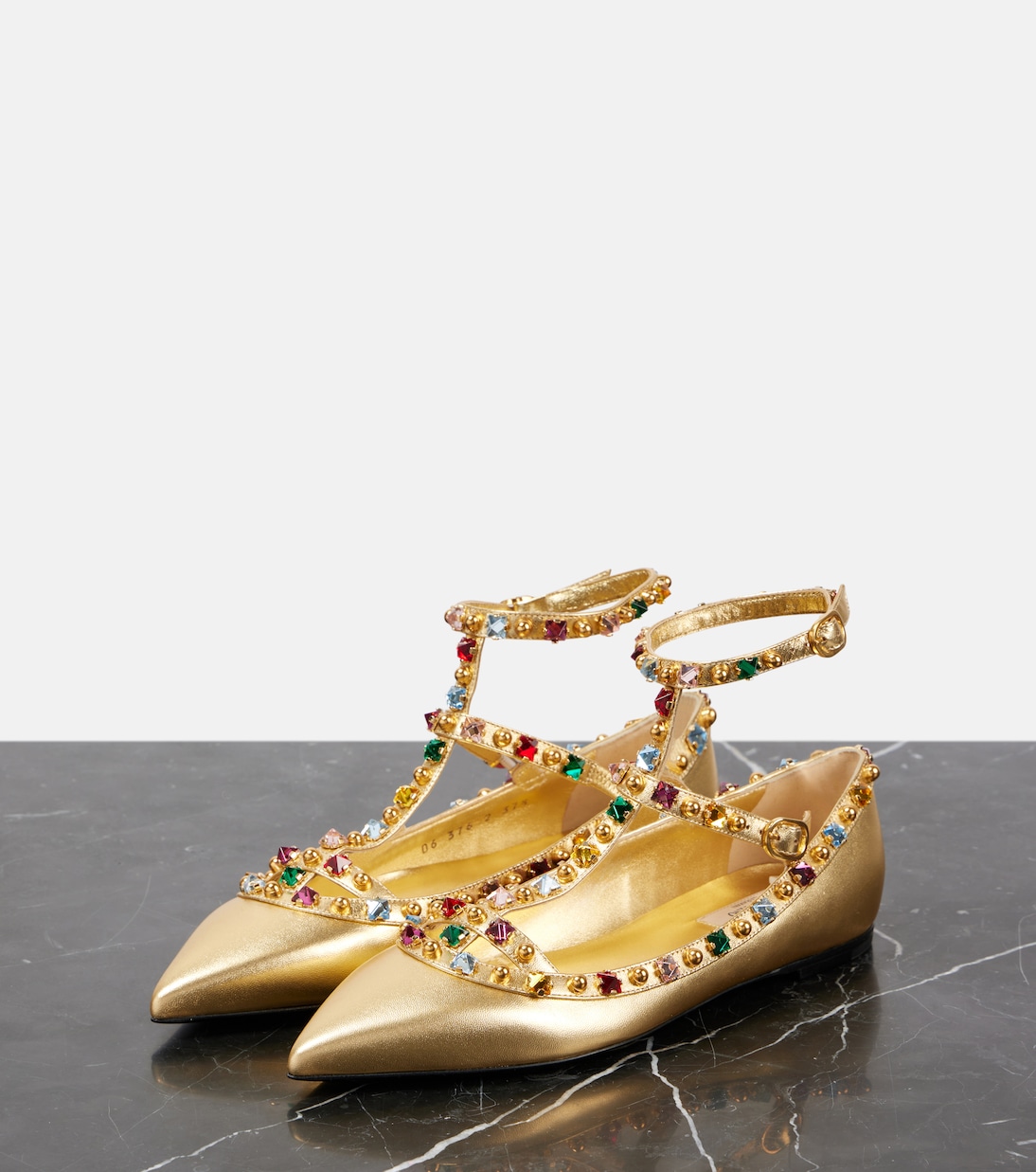 Scarpe ballerina in pelle metallizzata con dettagli Rockstud di Valentino Garavani