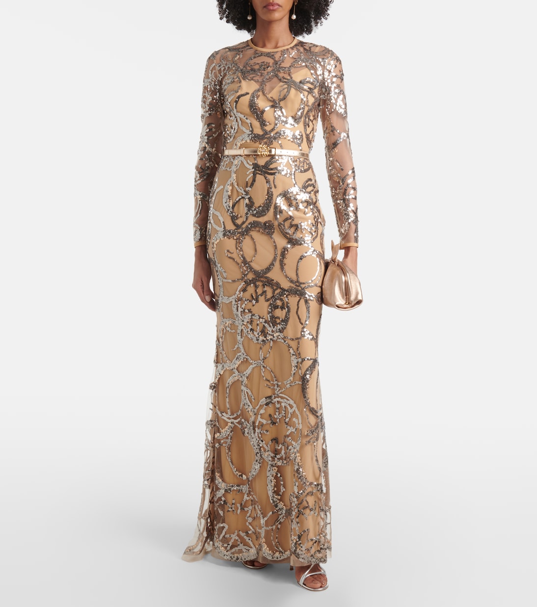 Sequined sheer tulle gown | Elie Saab