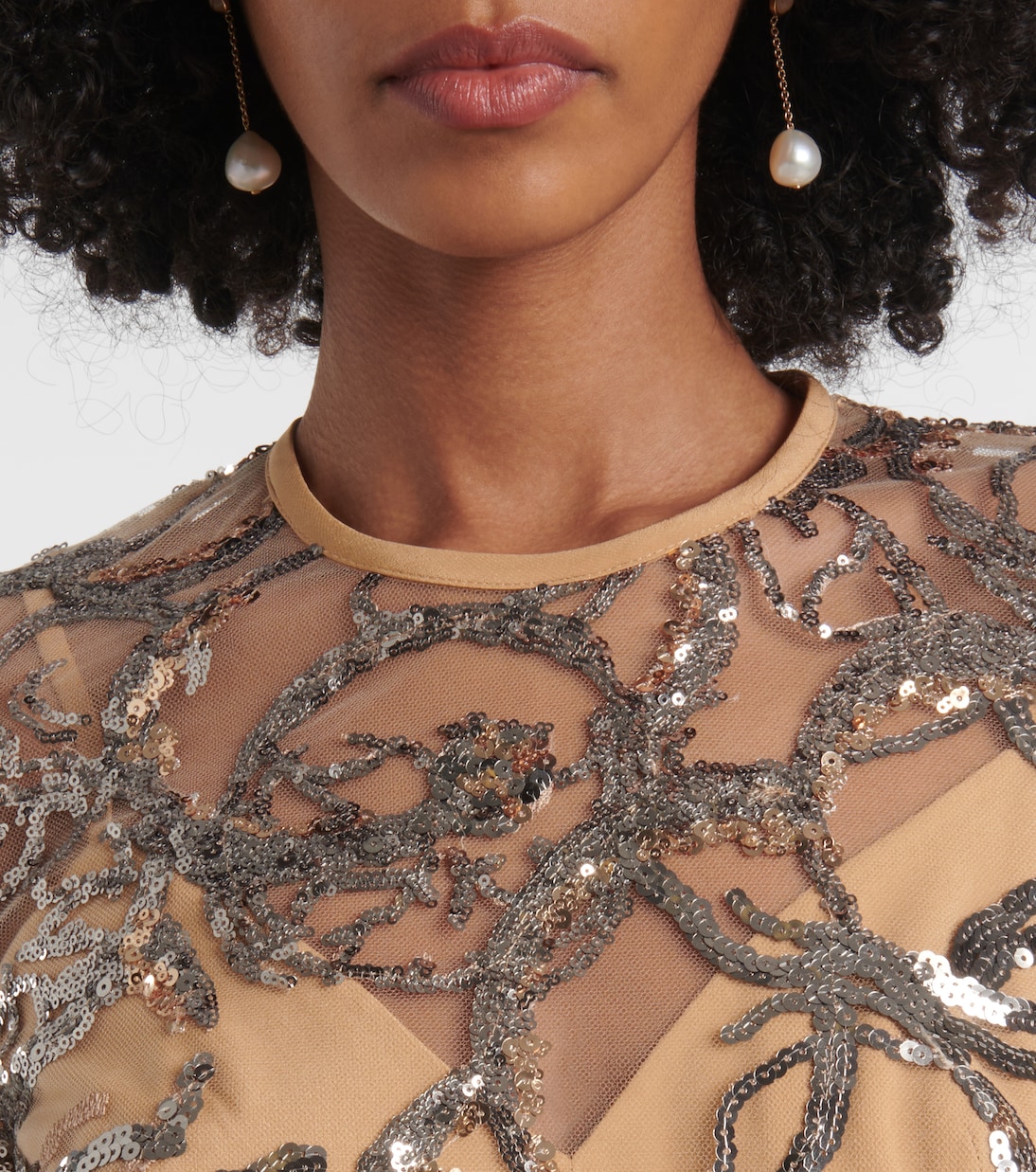 Sequined sheer tulle gown | Elie Saab