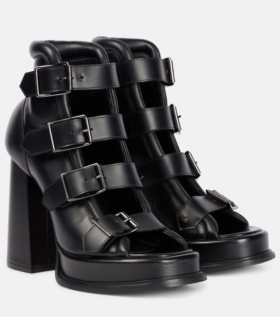 Sandali piattaforma in pelle MCQUEEN con dettaglio a gabbia, altezza 12 cm