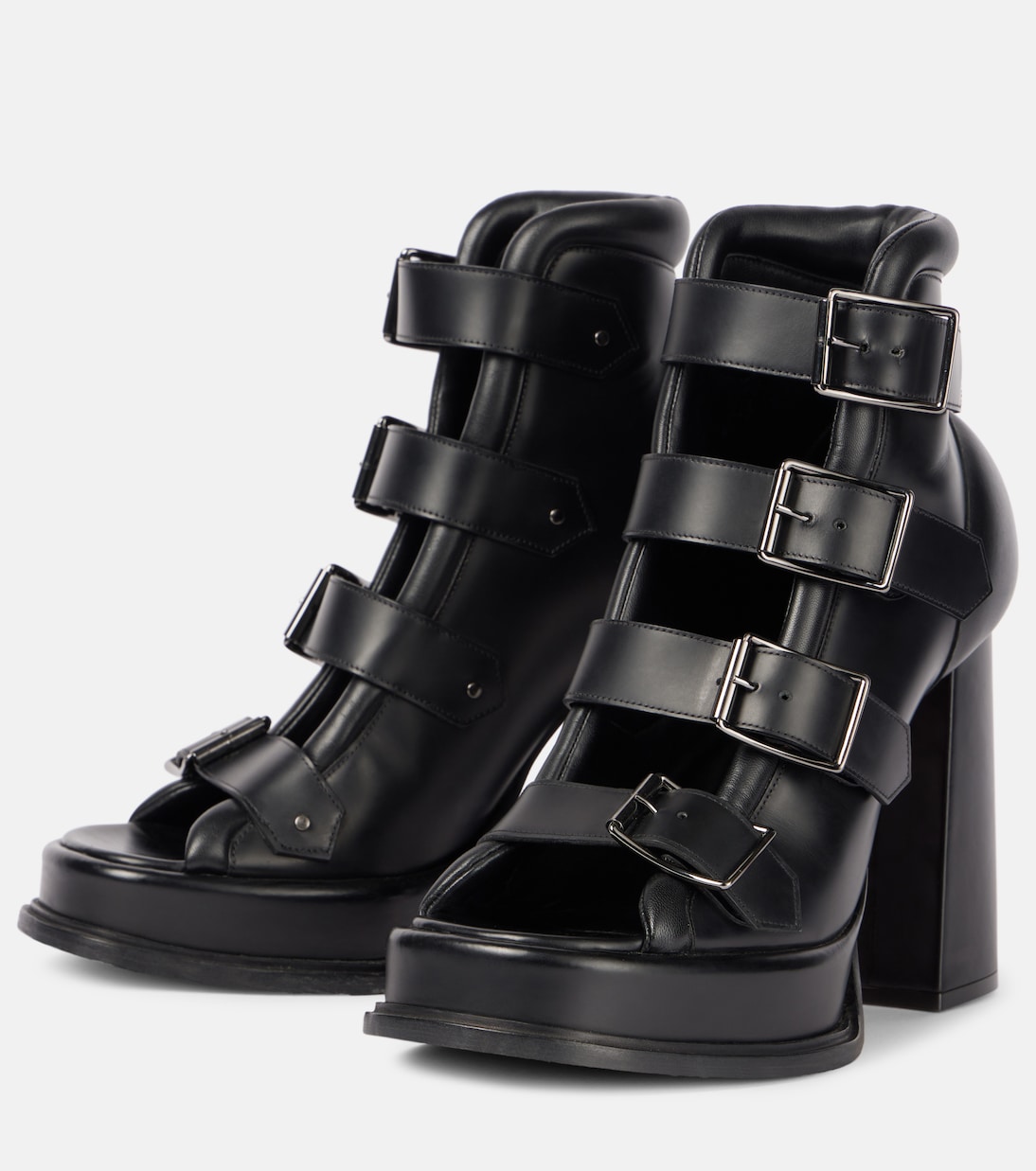 Sandali piattaforma in pelle MCQUEEN con dettaglio a gabbia, altezza 12 cm