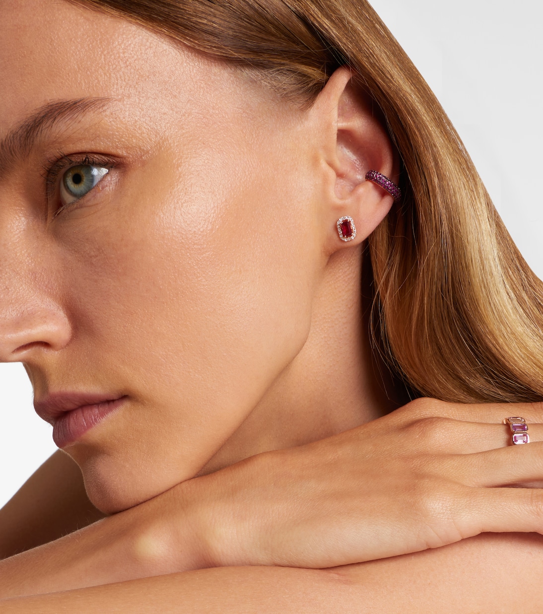 18kt rose gold earrings with rubies and diamonds | Shay Jewelry