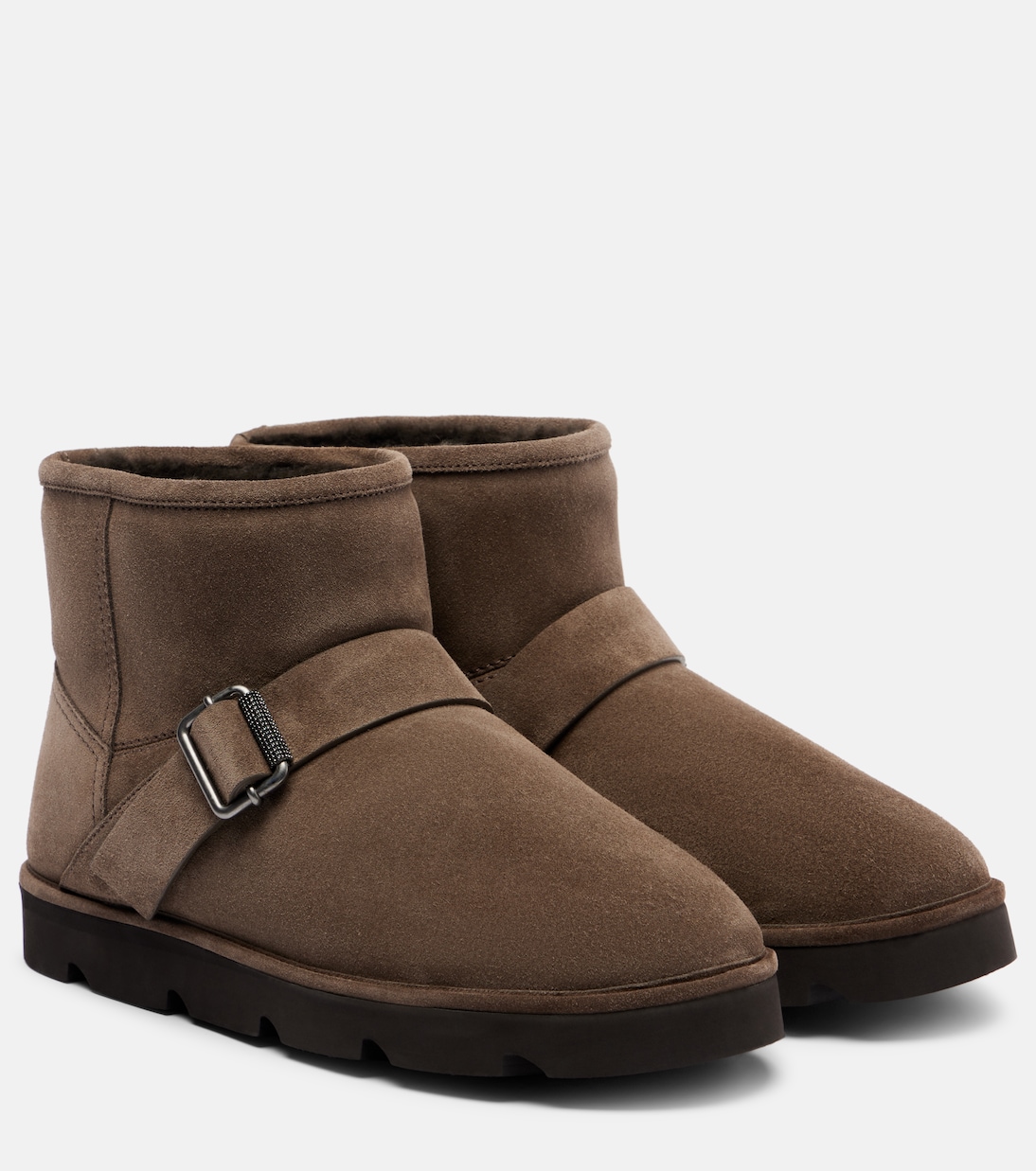 Ankle Boots aus Veloursleder mit Shearling | Brunello Cucinelli
