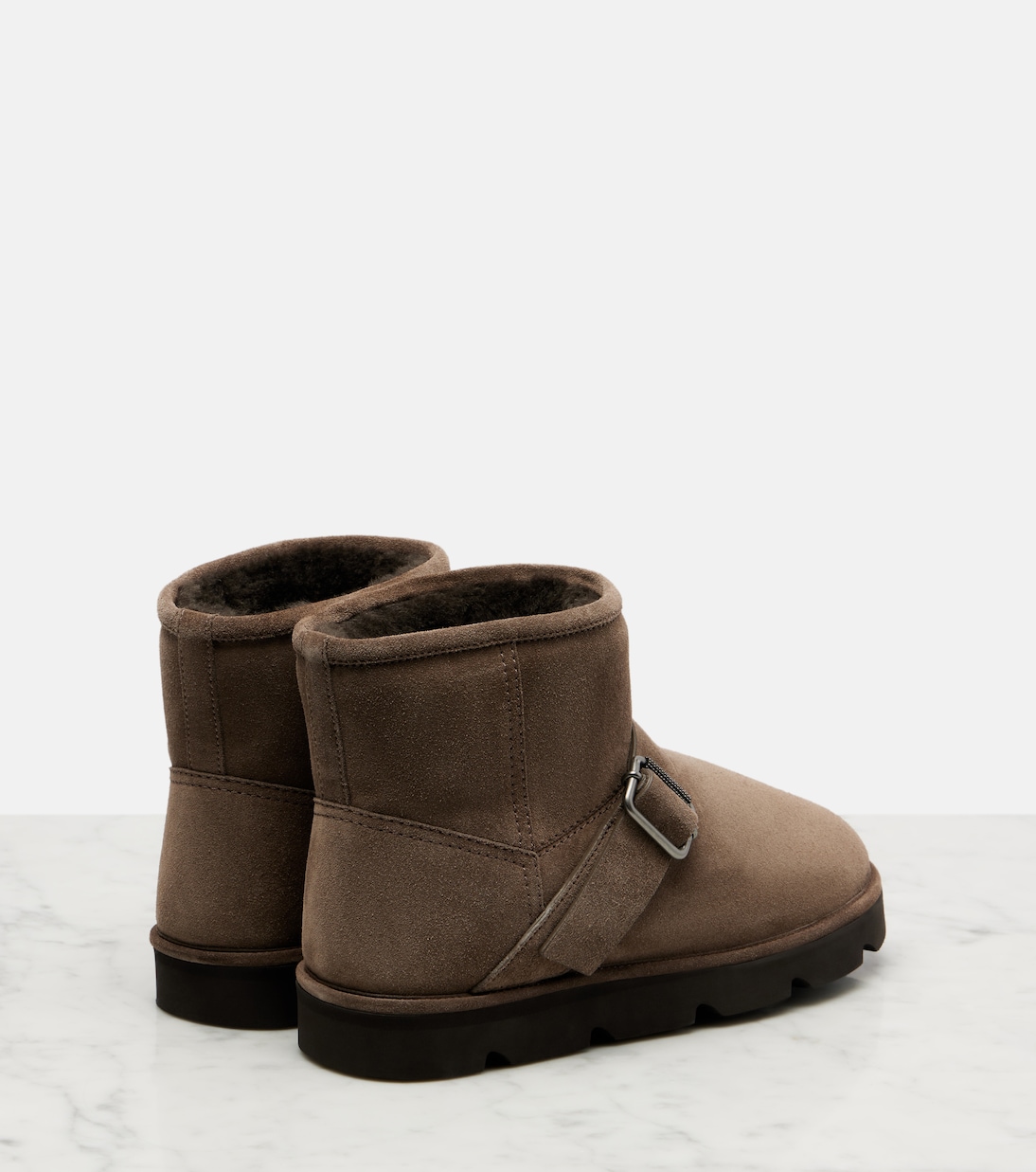 Ankle Boots aus Veloursleder mit Shearling | Brunello Cucinelli